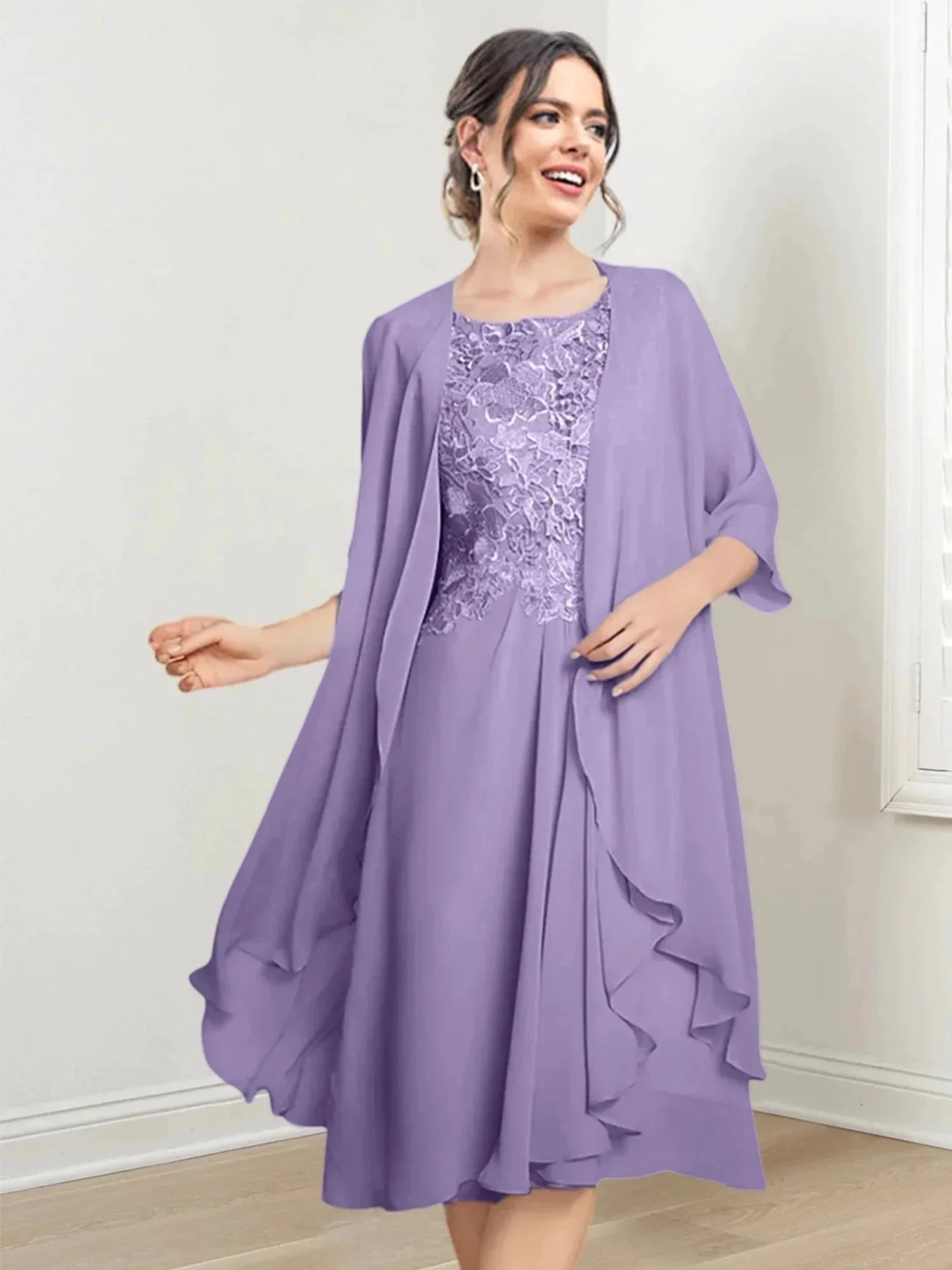 A-Line/Princess Scoop Knee-Length Mother of the Bride Dresses - Image 121
