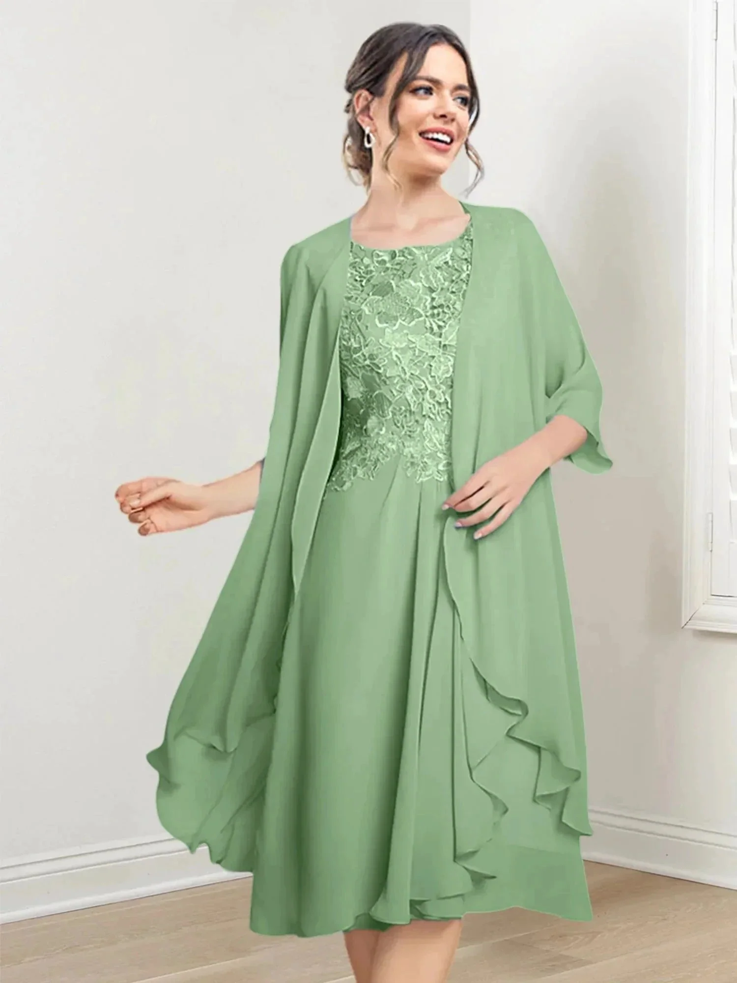 A-Line/Princess Scoop Knee-Length Mother of the Bride Dresses - Image 132