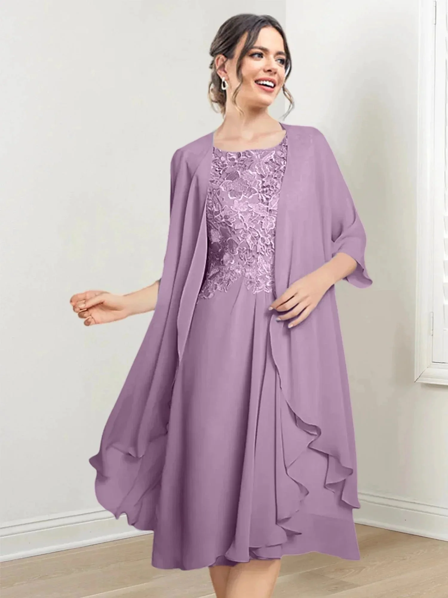 A-Line/Princess Scoop Knee-Length Mother of the Bride Dresses - Image 134