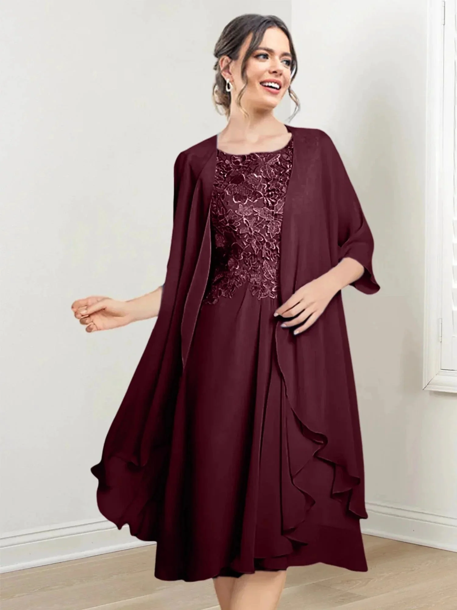 A-Line/Princess Scoop Knee-Length Mother of the Bride Dresses - Image 140