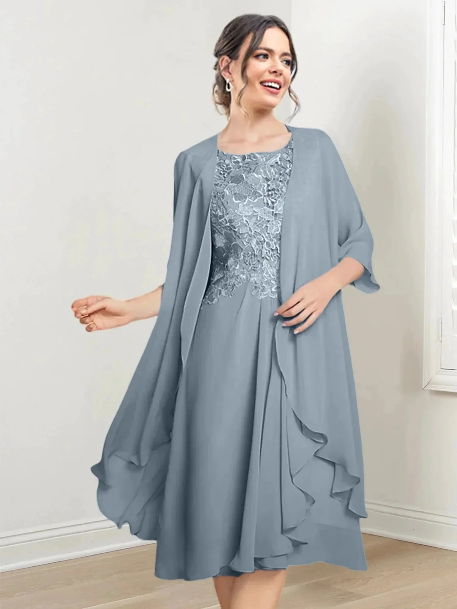 A-Line/Princess Scoop Knee-Length Mother of the Bride Dresses - Image 17