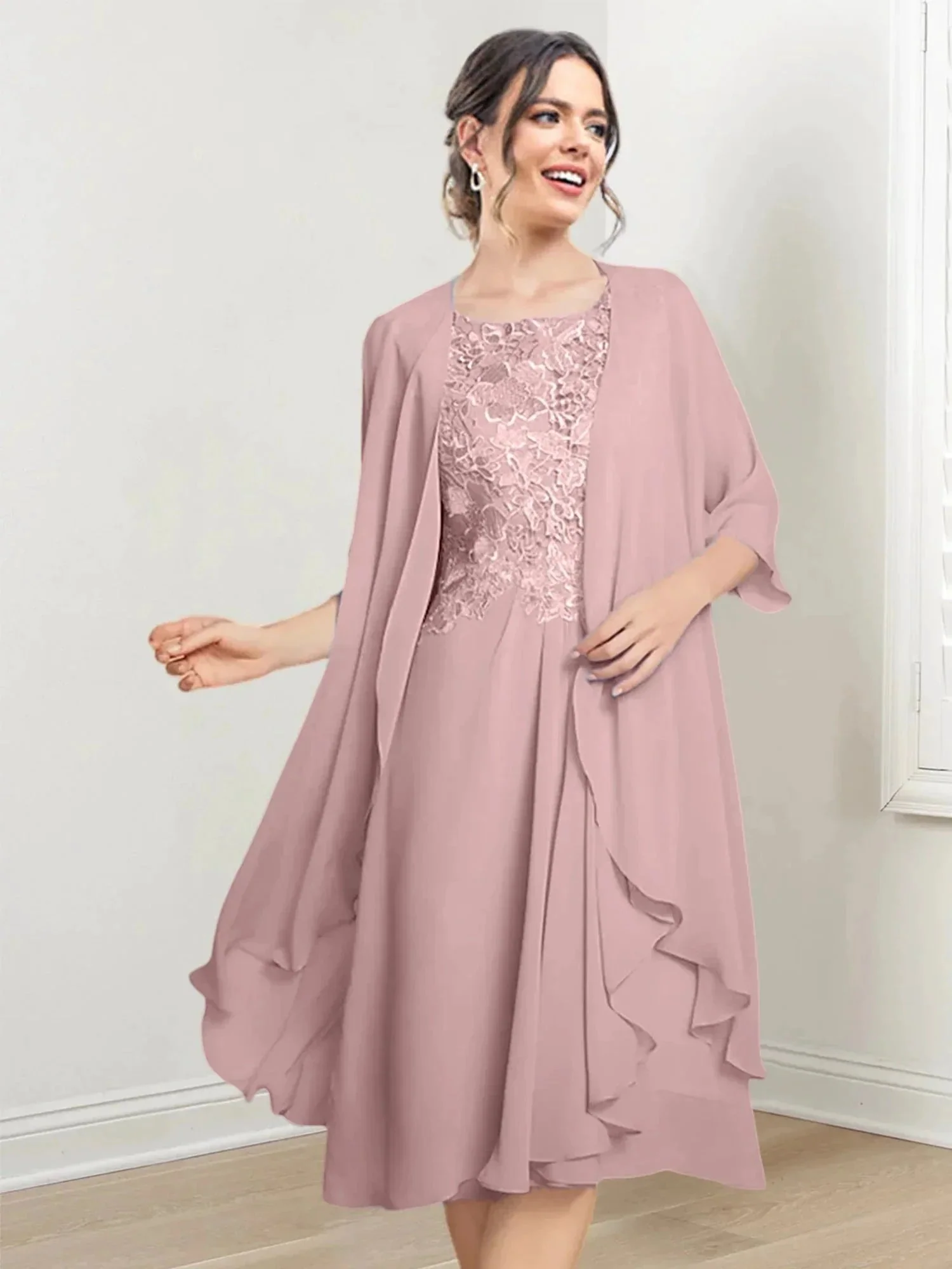 A-Line/Princess Scoop Knee-Length Mother of the Bride Dresses - Image 18