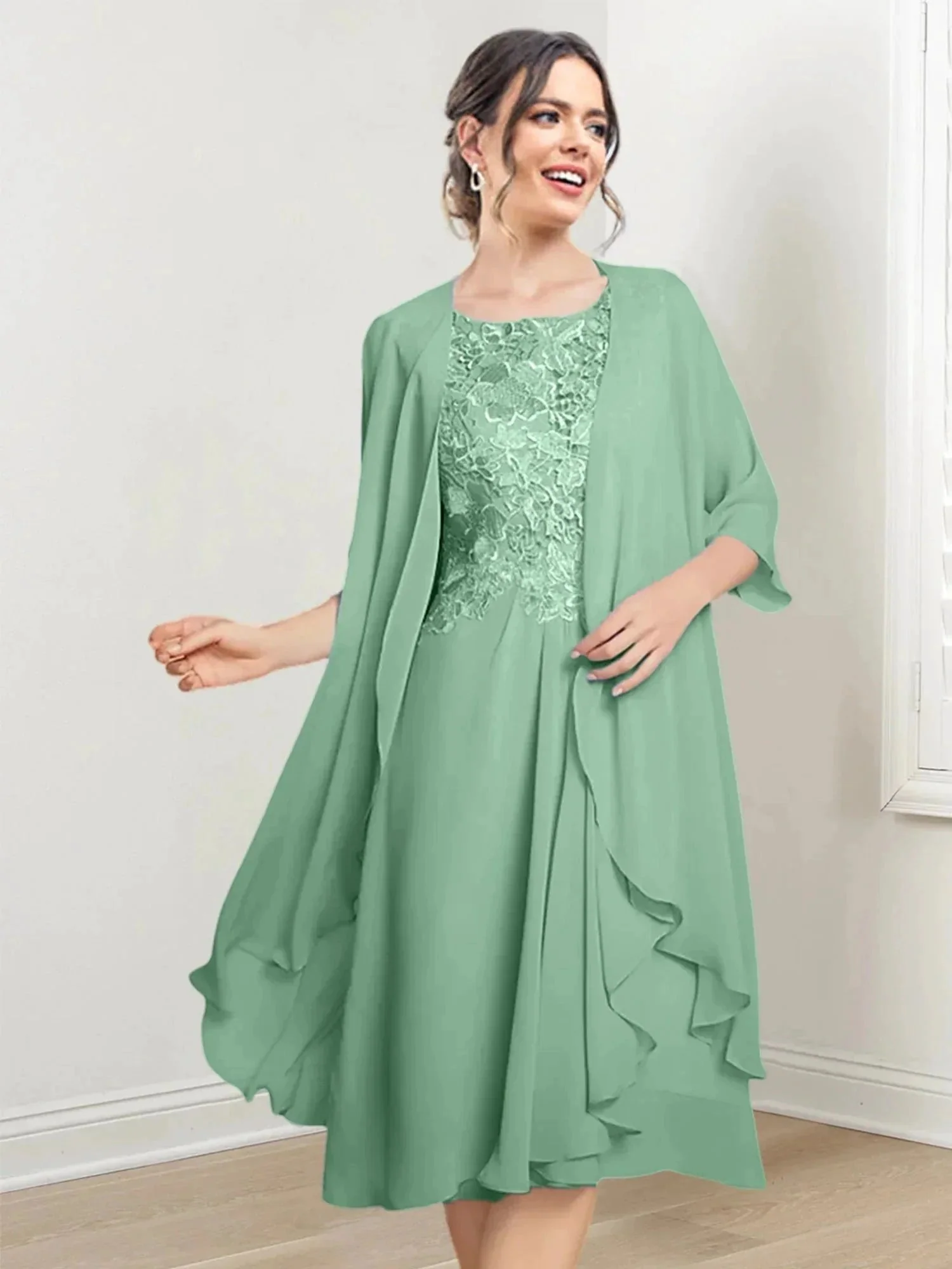 A-Line/Princess Scoop Knee-Length Mother of the Bride Dresses - Image 23
