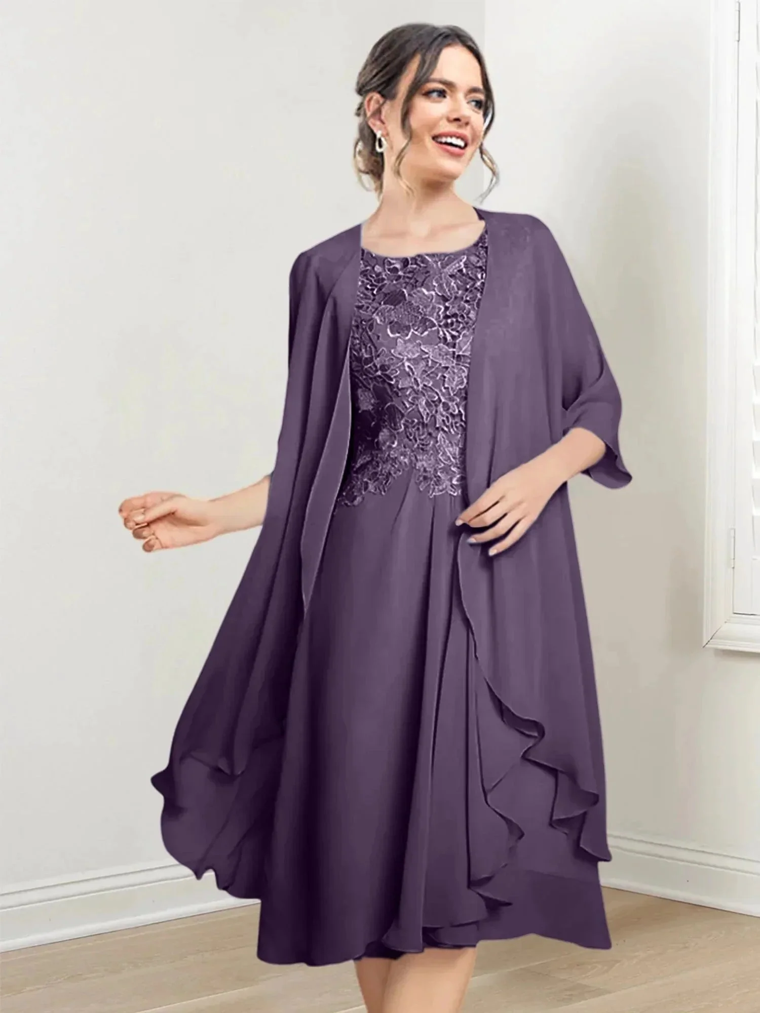 A-Line/Princess Scoop Knee-Length Mother of the Bride Dresses - Image 27