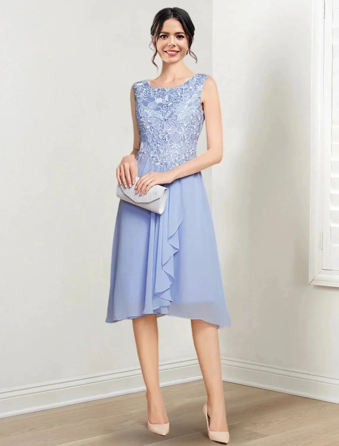 A-Line/Princess Scoop Knee-Length Mother of the Bride Dresses - Image 3
