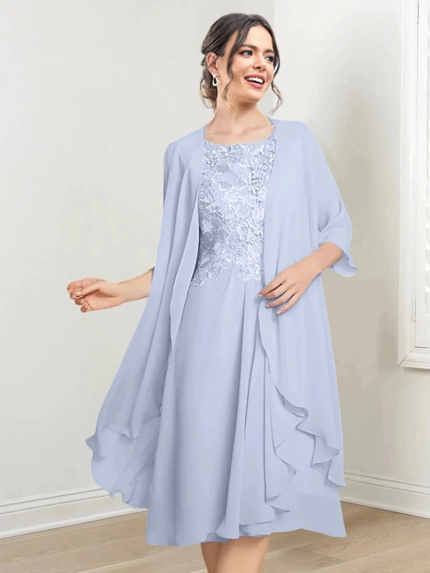 A-Line/Princess Scoop Knee-Length Mother of the Bride Dresses - Image 32