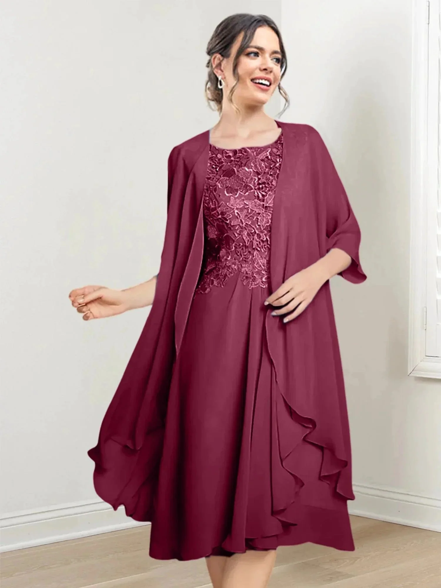 A-Line/Princess Scoop Knee-Length Mother of the Bride Dresses - Image 34