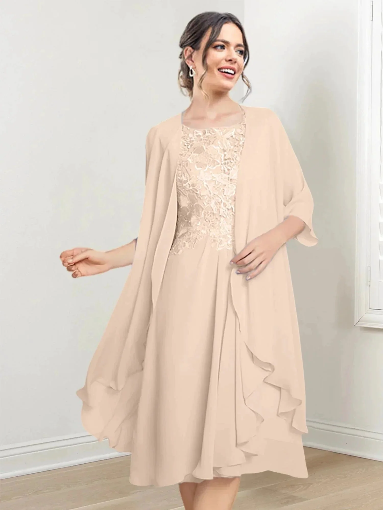 A-Line/Princess Scoop Knee-Length Mother of the Bride Dresses - Image 35