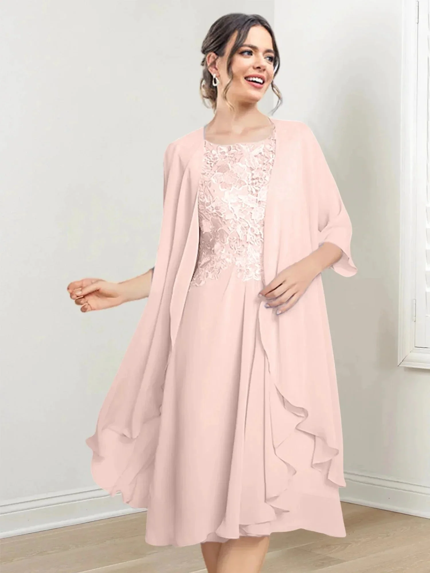 A-Line/Princess Scoop Knee-Length Mother of the Bride Dresses - Image 36