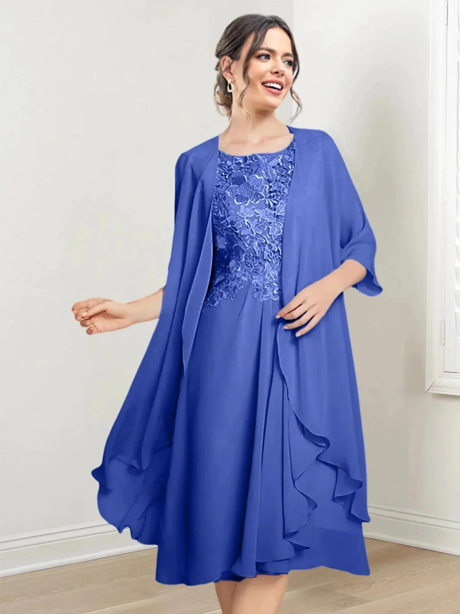 A-Line/Princess Scoop Knee-Length Mother of the Bride Dresses - Image 38