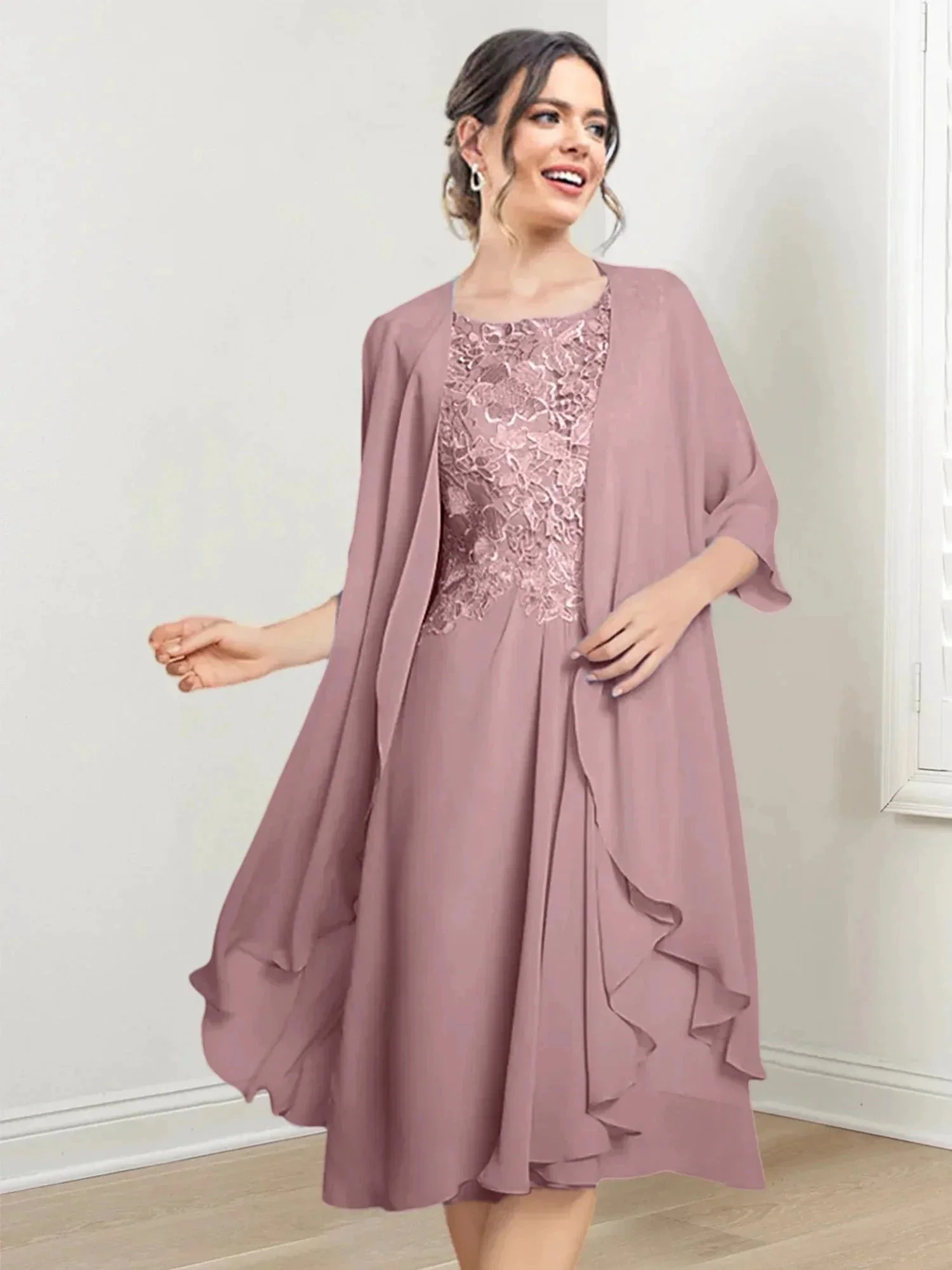 A-Line/Princess Scoop Knee-Length Mother of the Bride Dresses - Image 41