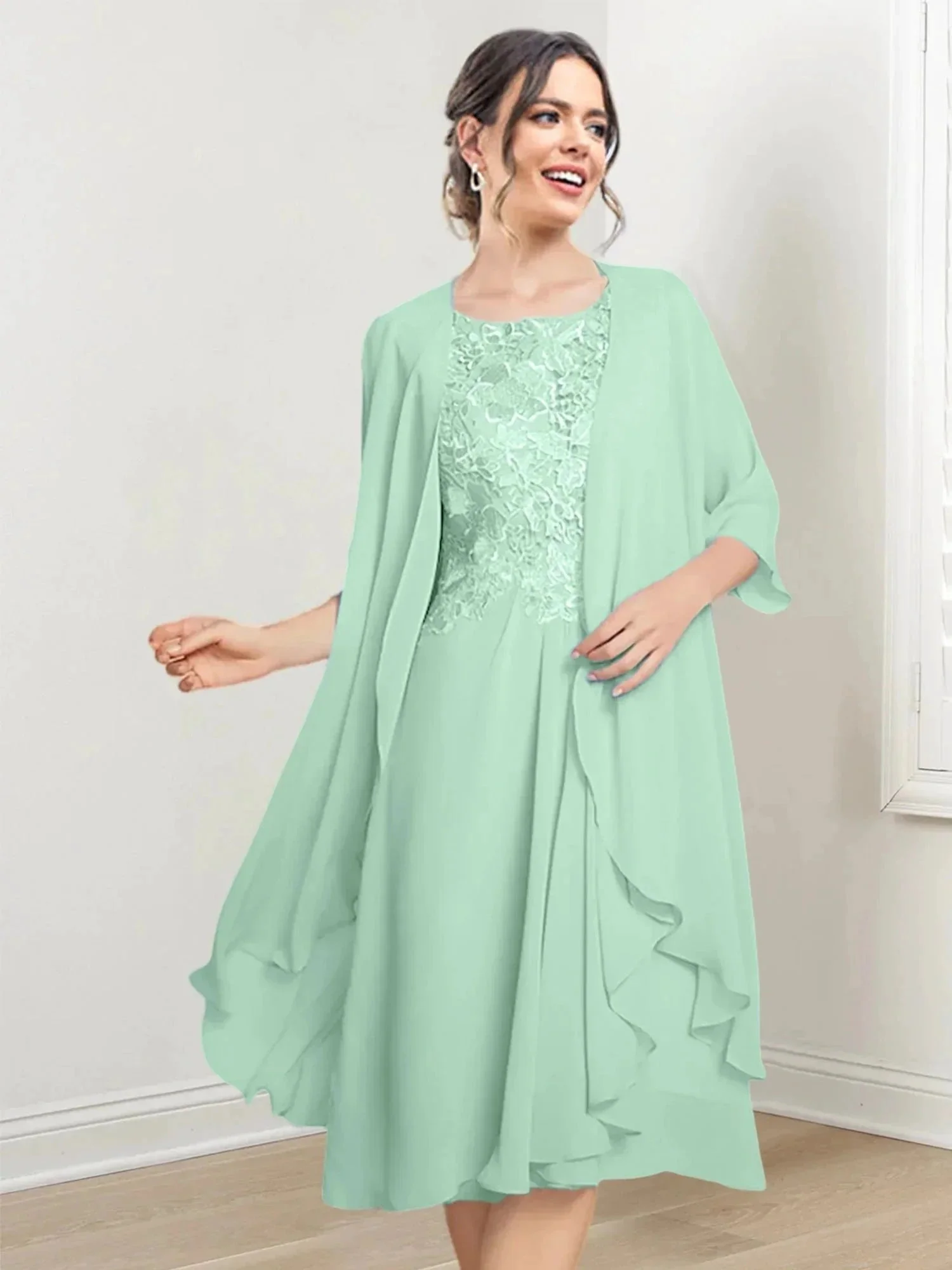 A-Line/Princess Scoop Knee-Length Mother of the Bride Dresses - Image 42