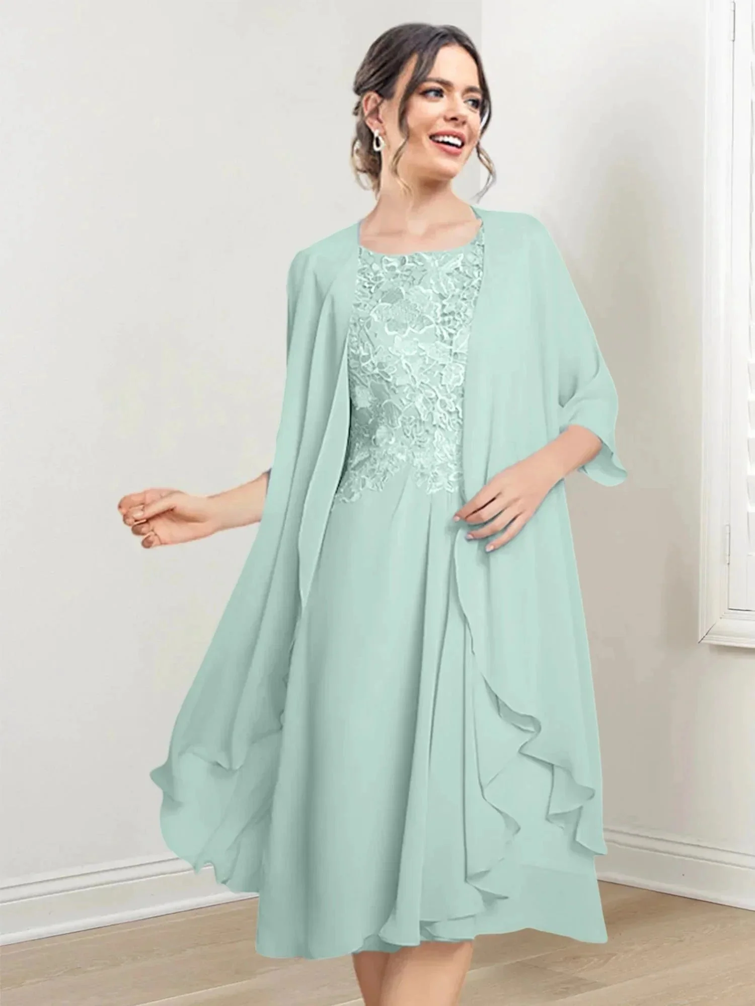 A-Line/Princess Scoop Knee-Length Mother of the Bride Dresses - Image 43