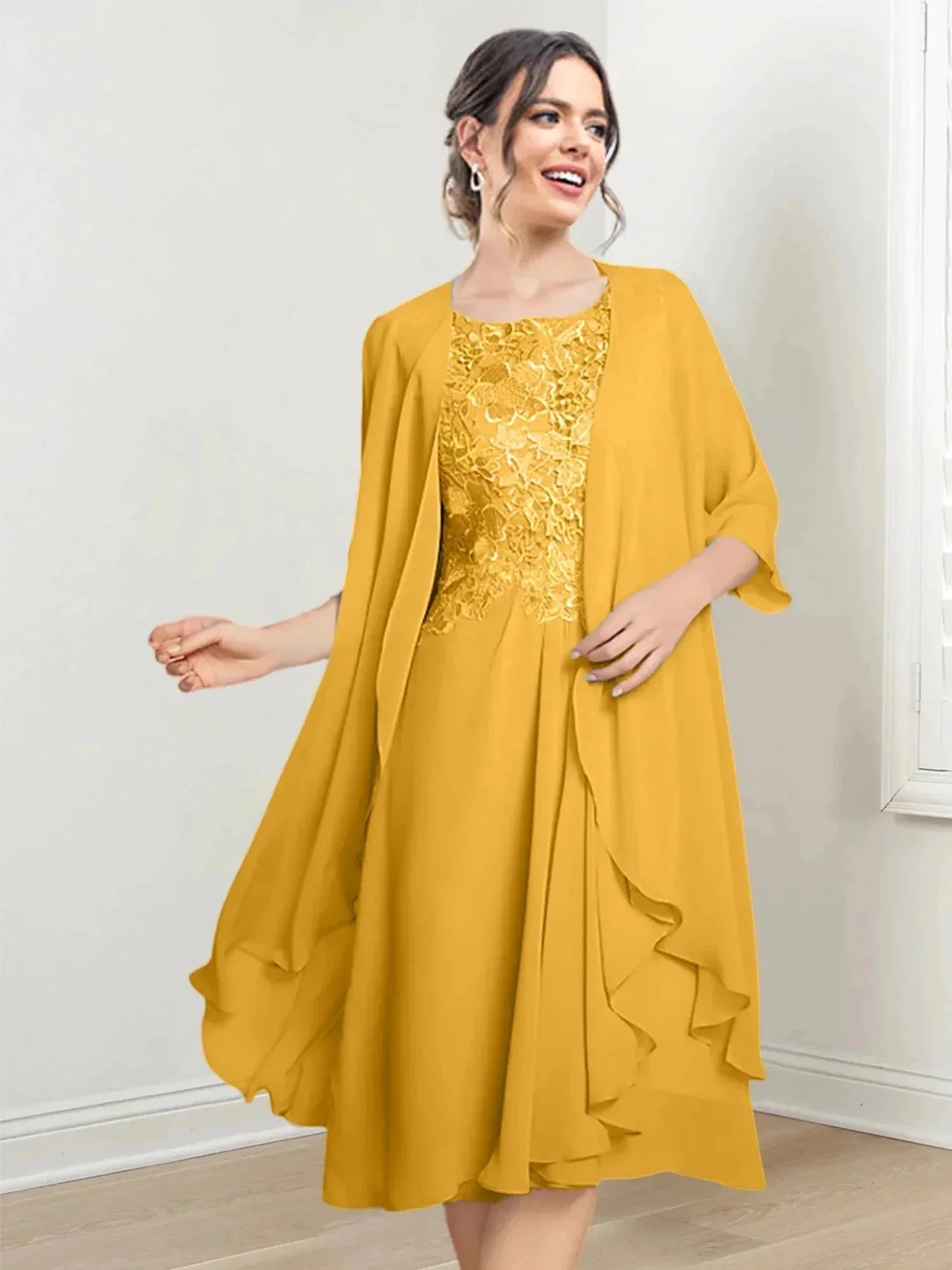 A-Line/Princess Scoop Knee-Length Mother of the Bride Dresses - Image 45