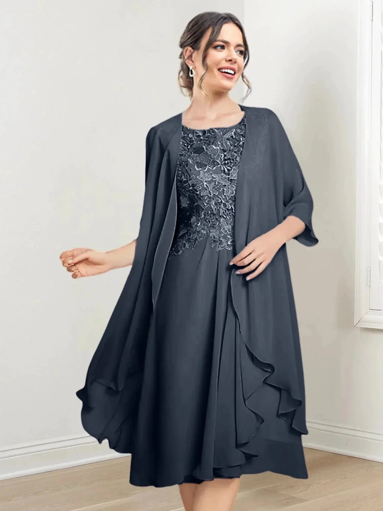 A-Line/Princess Scoop Knee-Length Mother of the Bride Dresses - Image 46