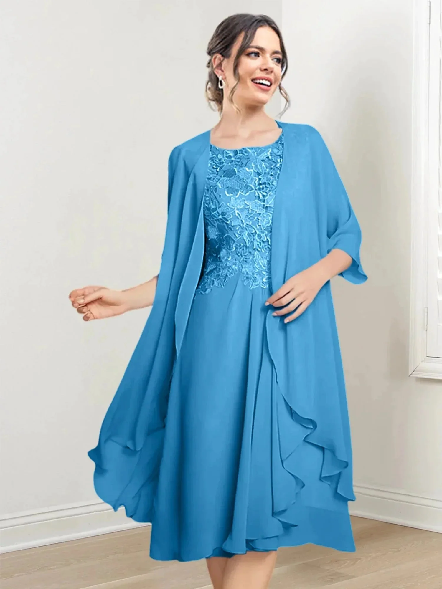 A-Line/Princess Scoop Knee-Length Mother of the Bride Dresses - Image 47