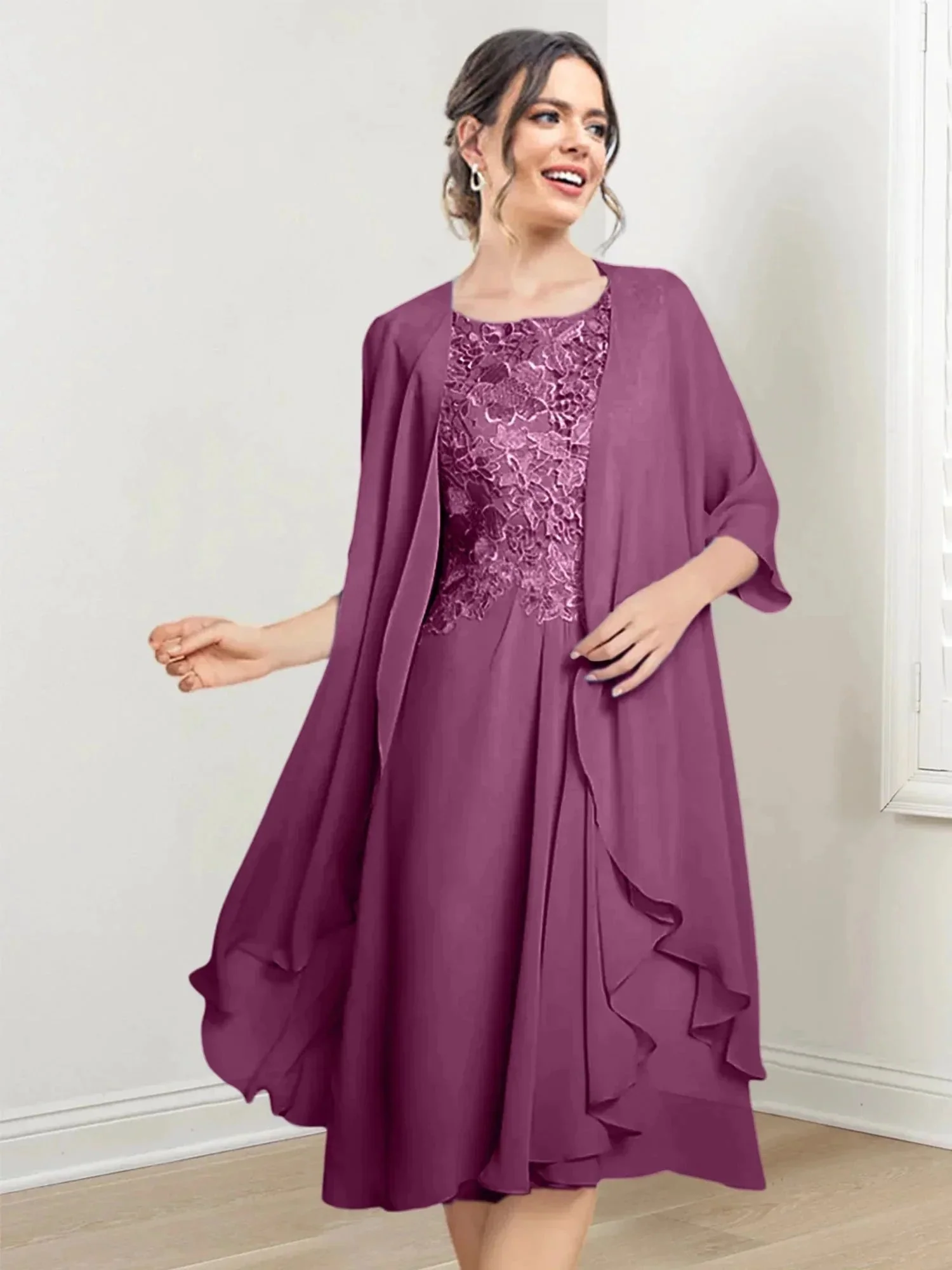 A-Line/Princess Scoop Knee-Length Mother of the Bride Dresses - Image 51