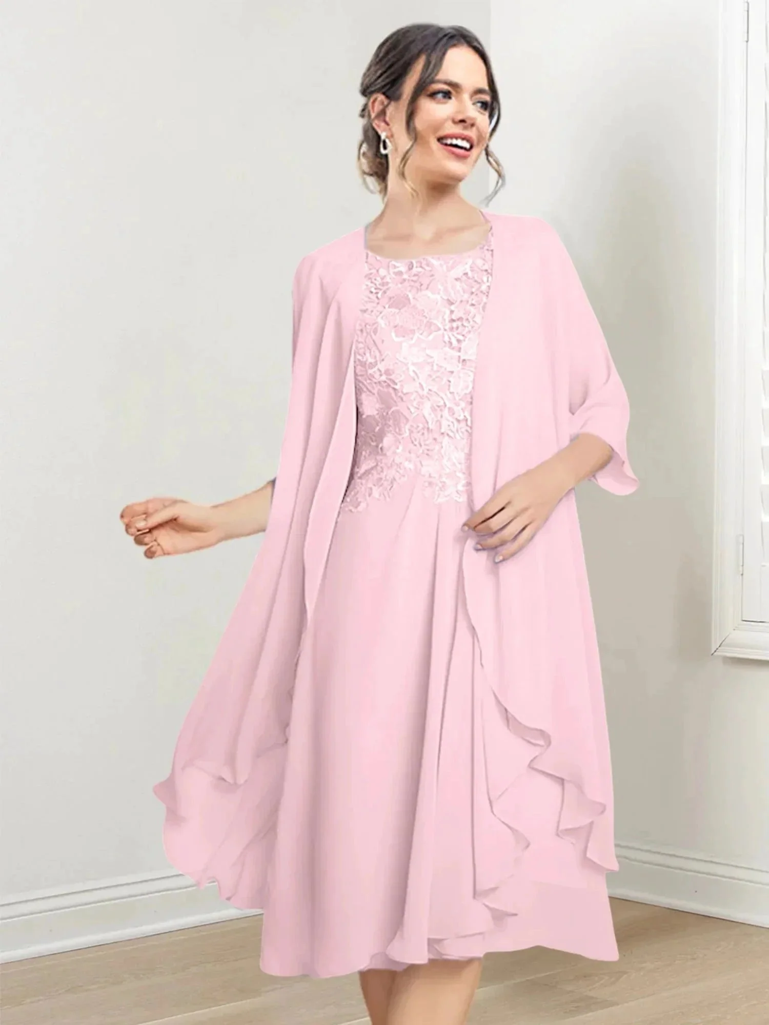 A-Line/Princess Scoop Knee-Length Mother of the Bride Dresses - Image 55