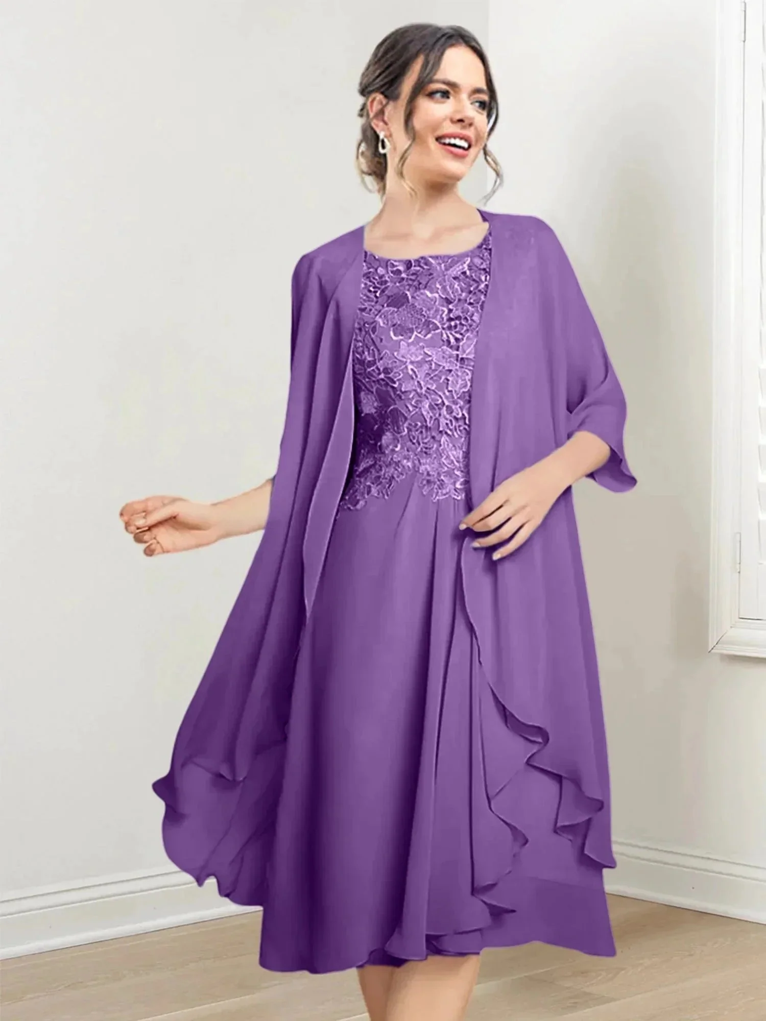 A-Line/Princess Scoop Knee-Length Mother of the Bride Dresses - Image 57