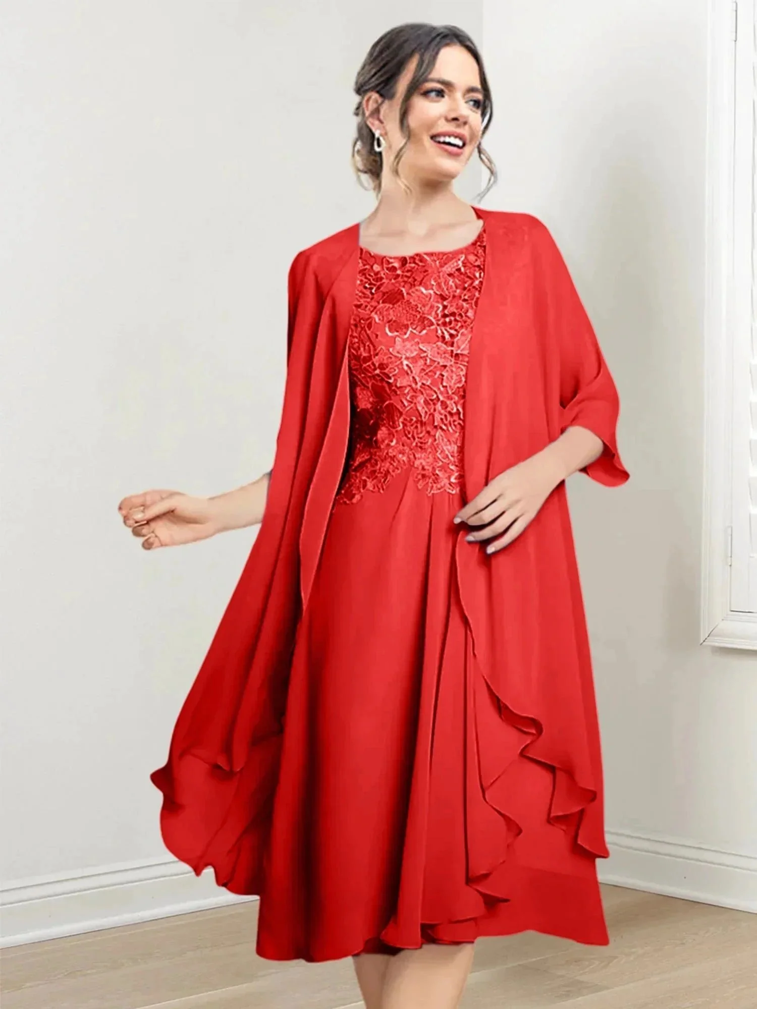 A-Line/Princess Scoop Knee-Length Mother of the Bride Dresses - Image 58
