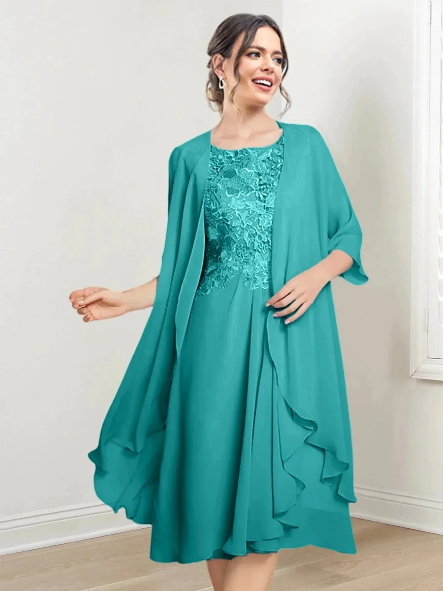 A-Line/Princess Scoop Knee-Length Mother of the Bride Dresses - Image 6