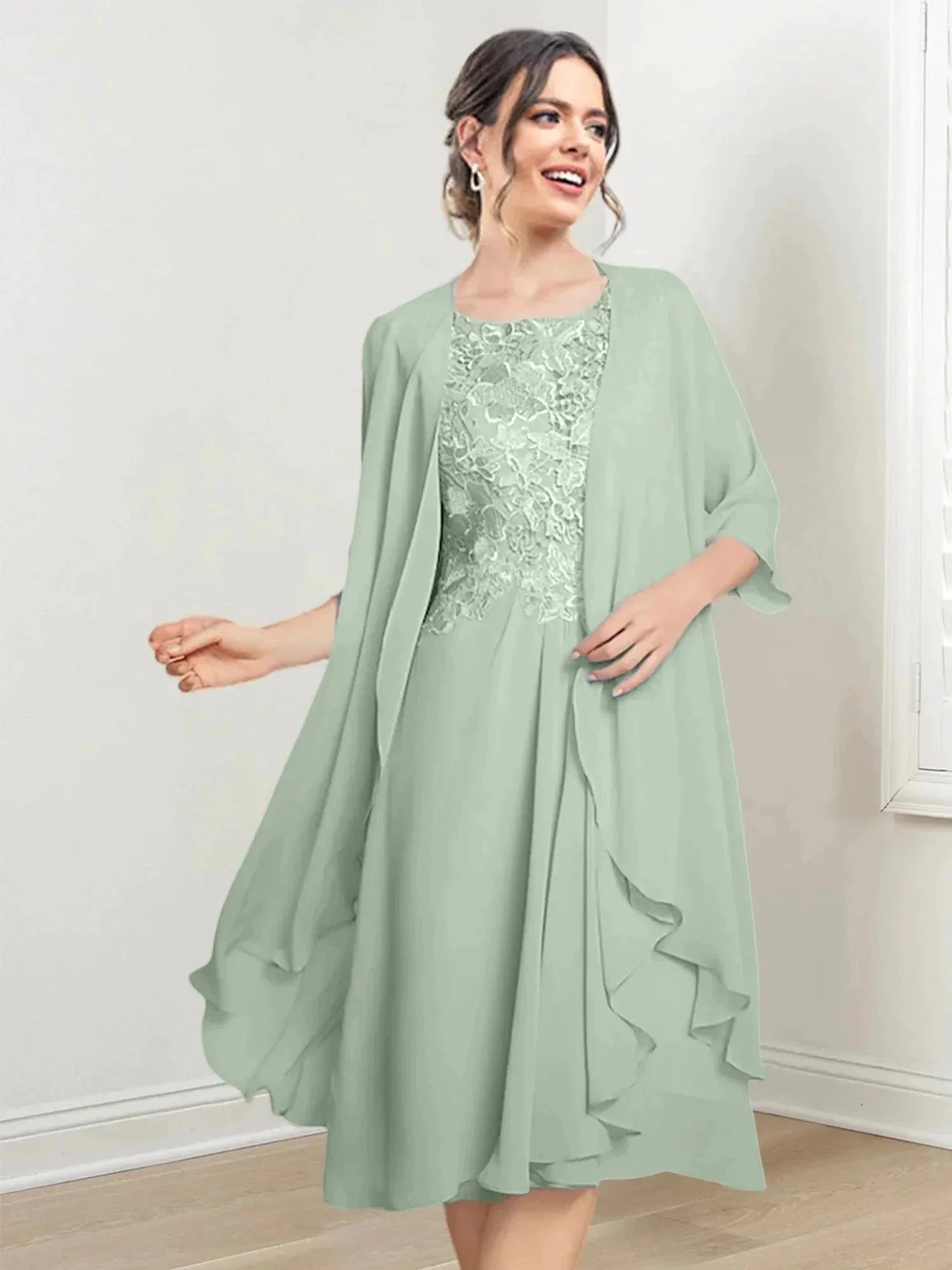 A-Line/Princess Scoop Knee-Length Mother of the Bride Dresses - Image 61