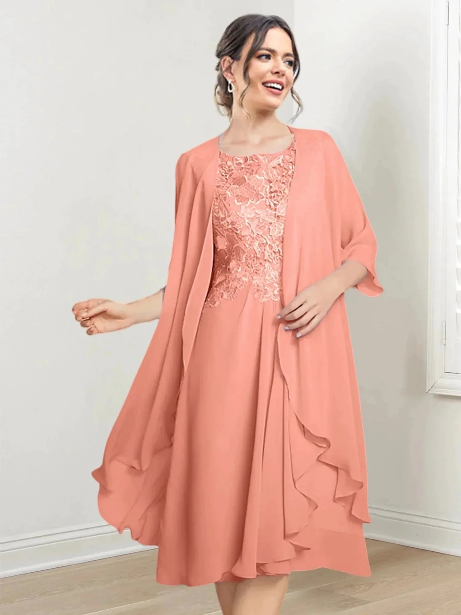 A-Line/Princess Scoop Knee-Length Mother of the Bride Dresses - Image 62