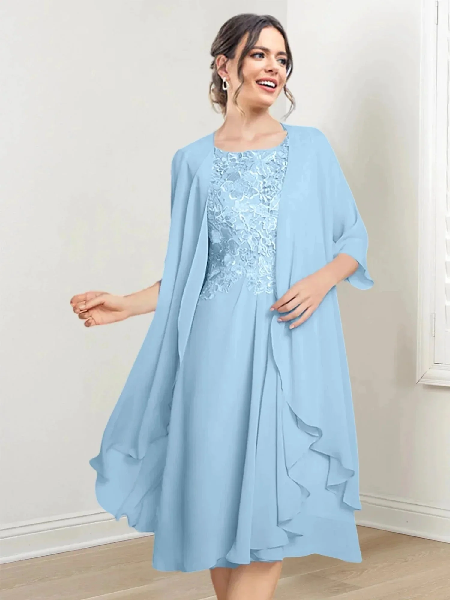 A-Line/Princess Scoop Knee-Length Mother of the Bride Dresses - Image 65