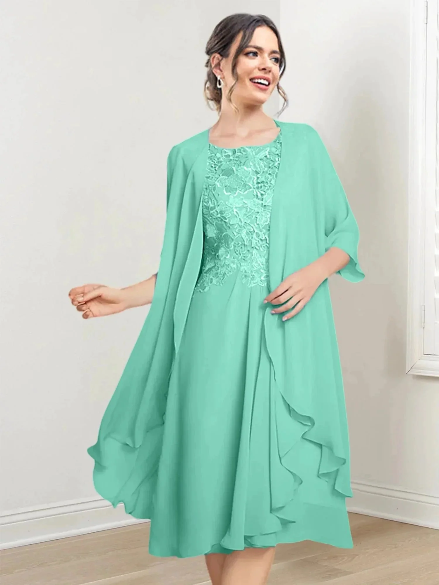 A-Line/Princess Scoop Knee-Length Mother of the Bride Dresses - Image 66