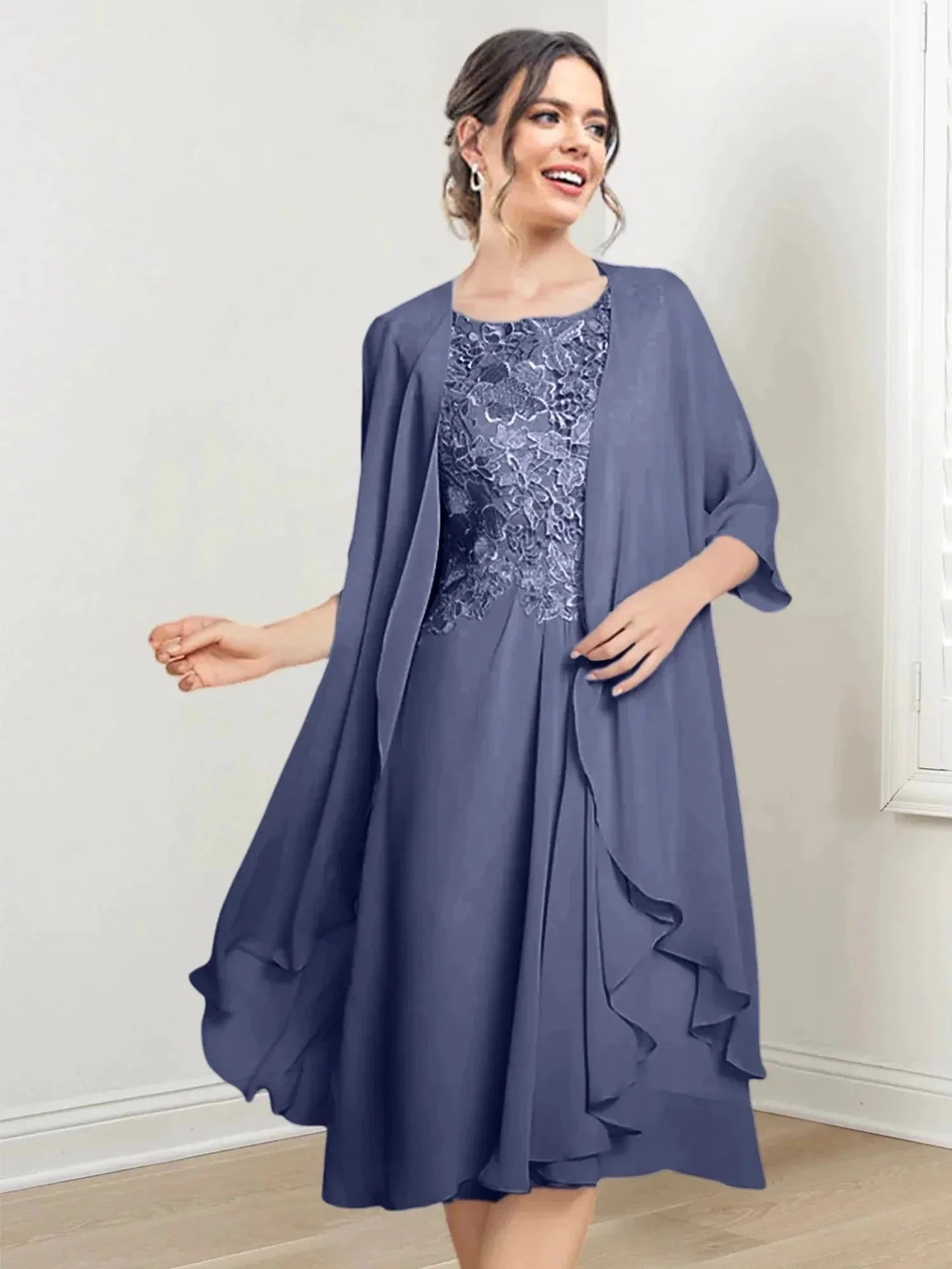 A-Line/Princess Scoop Knee-Length Mother of the Bride Dresses - Image 68