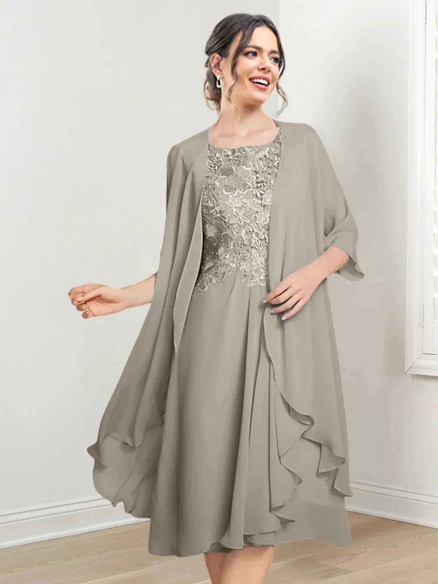 A-Line/Princess Scoop Knee-Length Mother of the Bride Dresses - Image 69