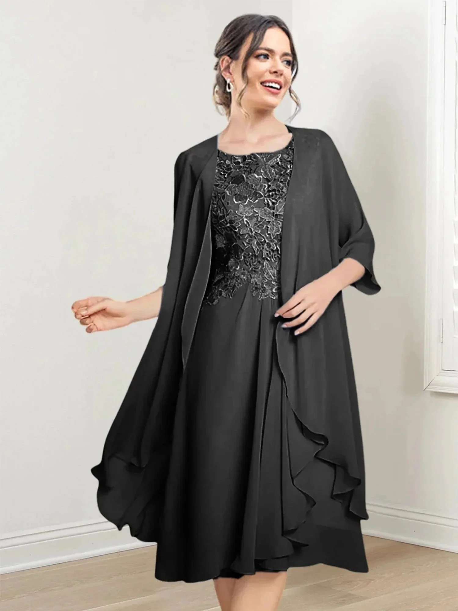 A-Line/Princess Scoop Knee-Length Mother of the Bride Dresses - Image 7