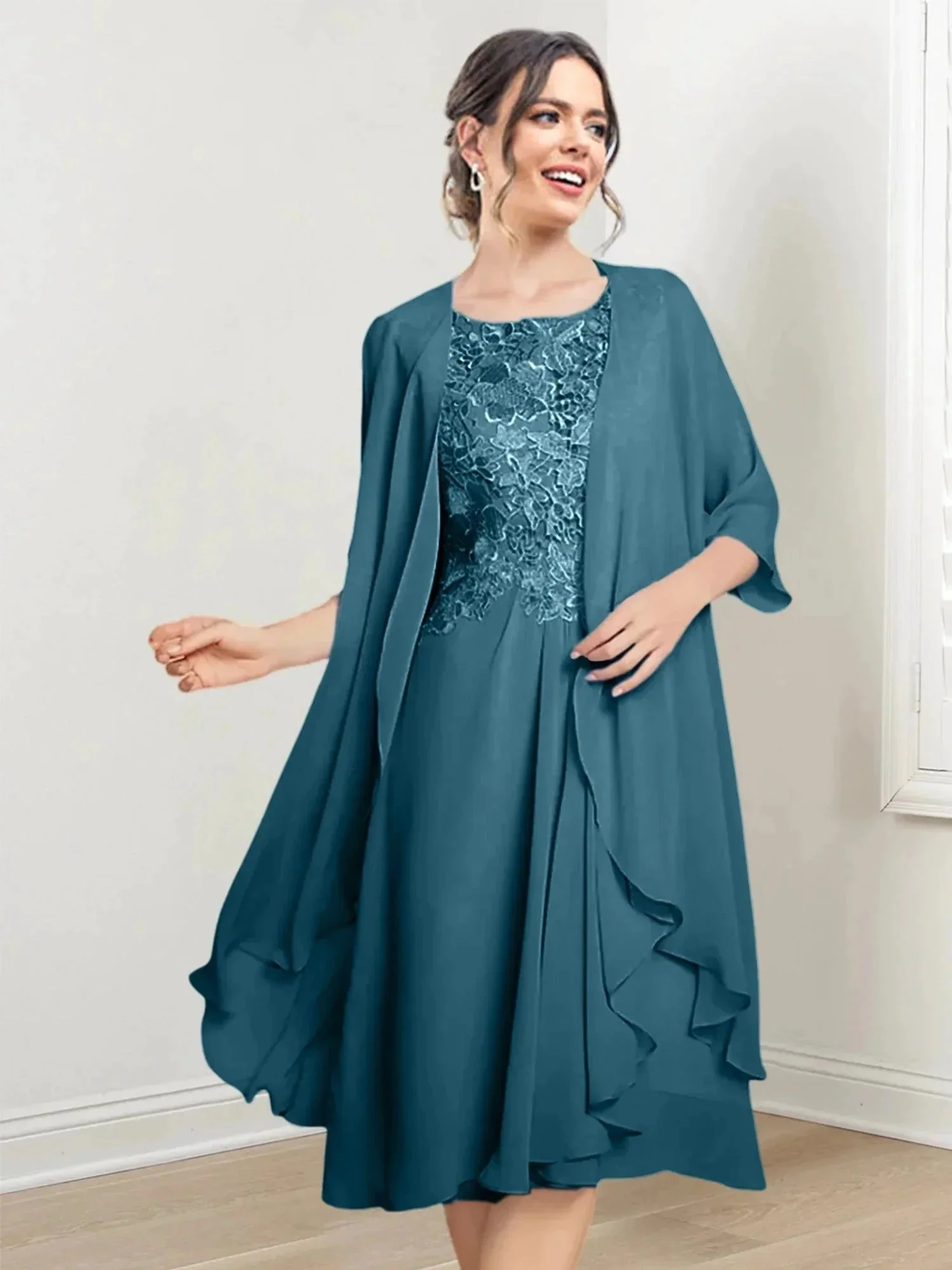 A-Line/Princess Scoop Knee-Length Mother of the Bride Dresses - Image 70