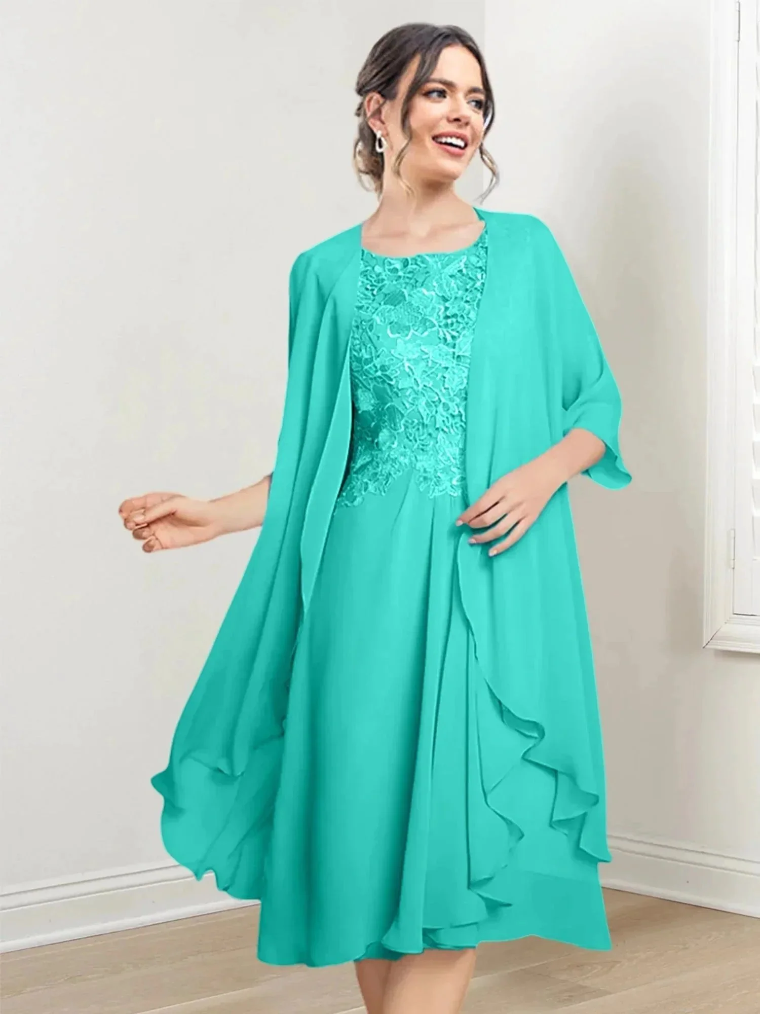 A-Line/Princess Scoop Knee-Length Mother of the Bride Dresses - Image 71