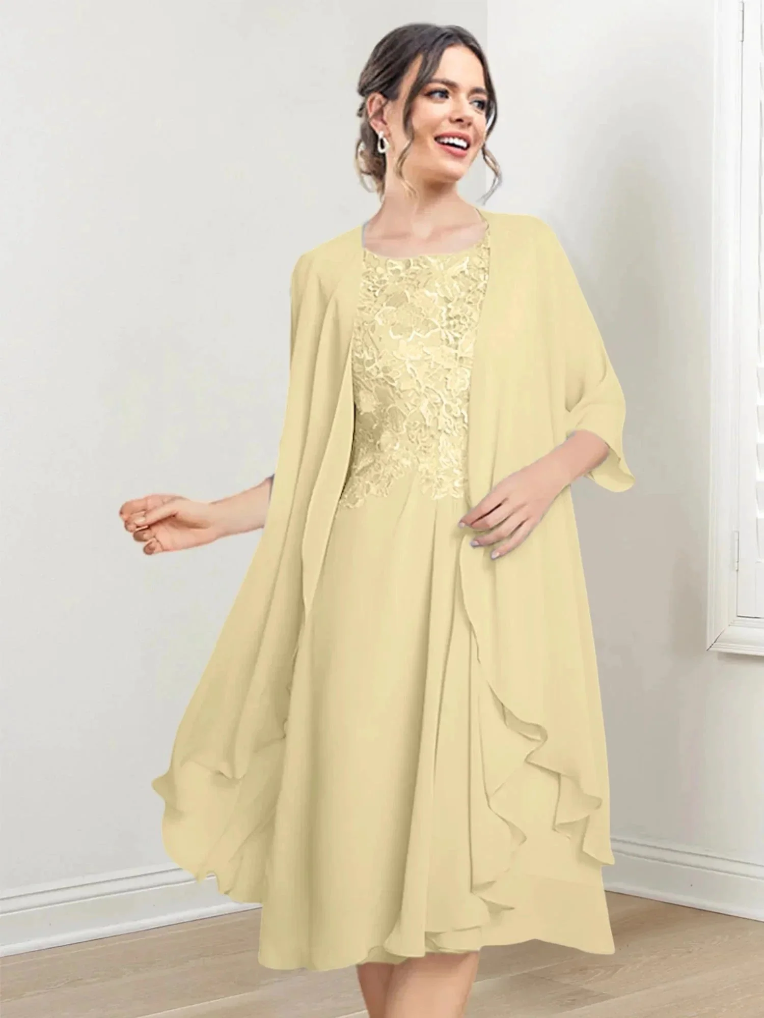 A-Line/Princess Scoop Knee-Length Mother of the Bride Dresses - Image 75