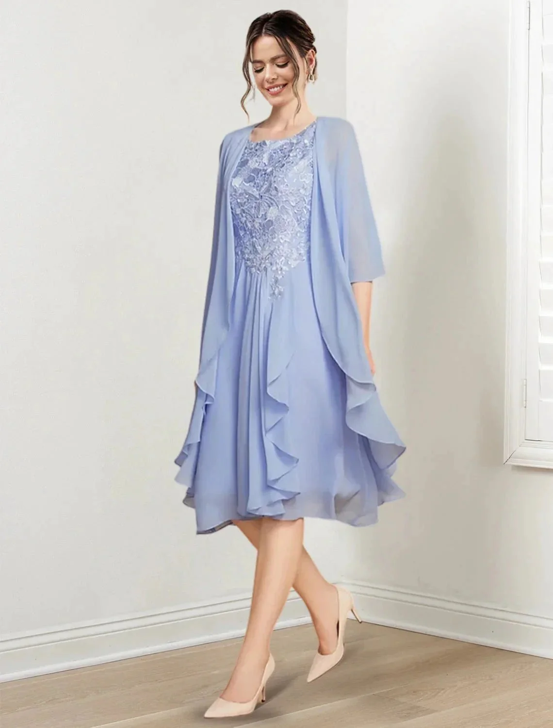A-Line/Princess Scoop Knee-Length Mother of the Bride Dresses - Image 76
