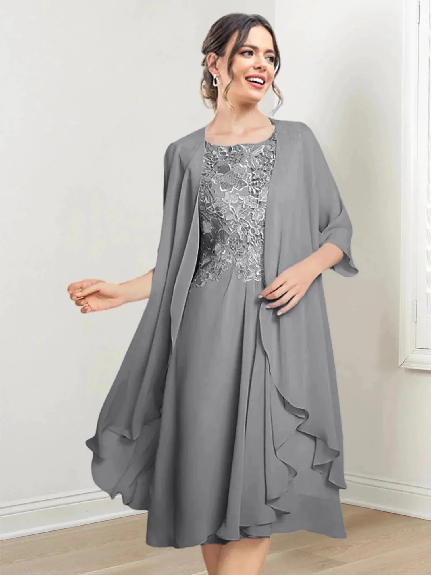 A-Line/Princess Scoop Knee-Length Mother of the Bride Dresses - Image 77