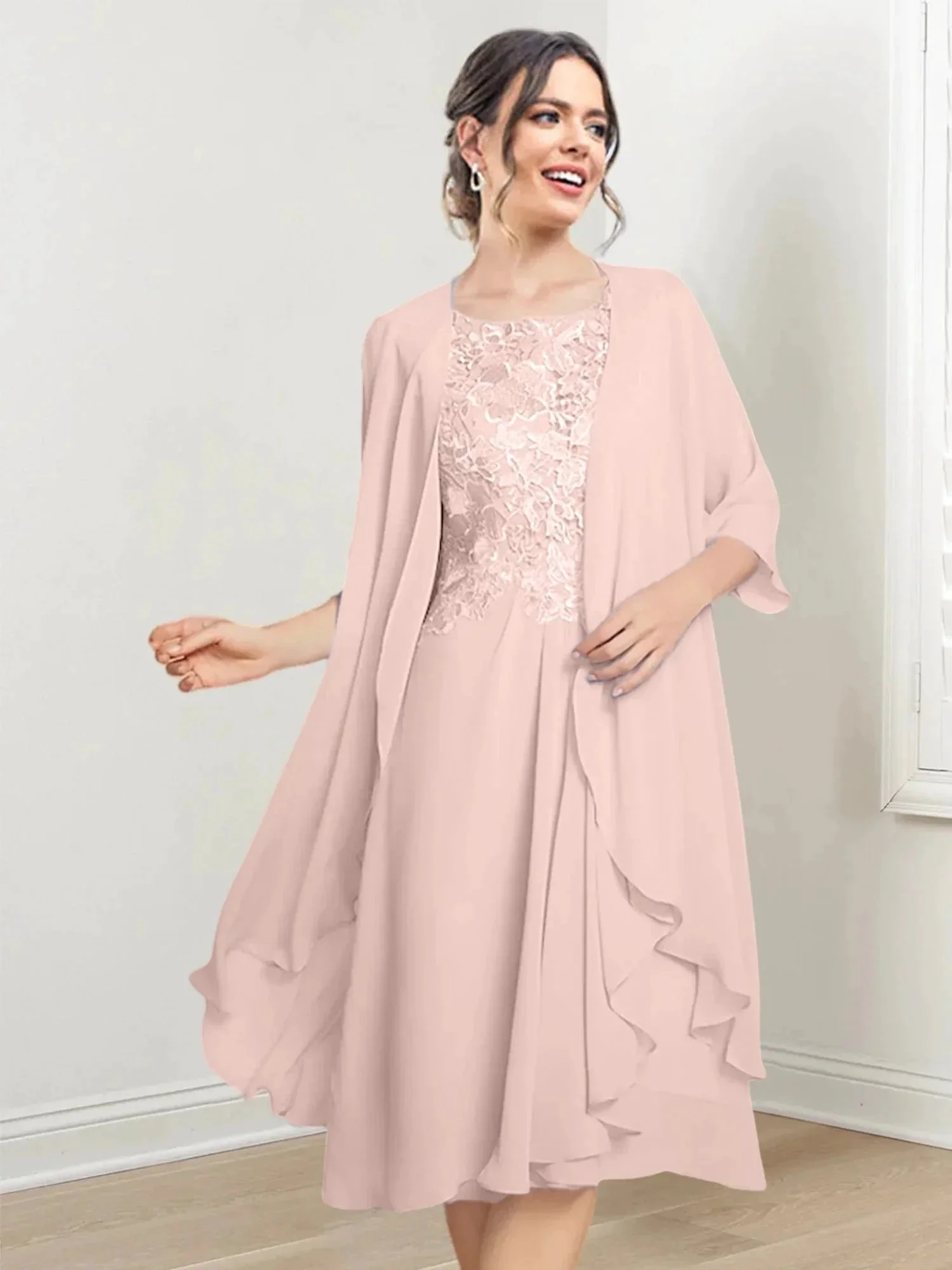 A-Line/Princess Scoop Knee-Length Mother of the Bride Dresses - Image 79