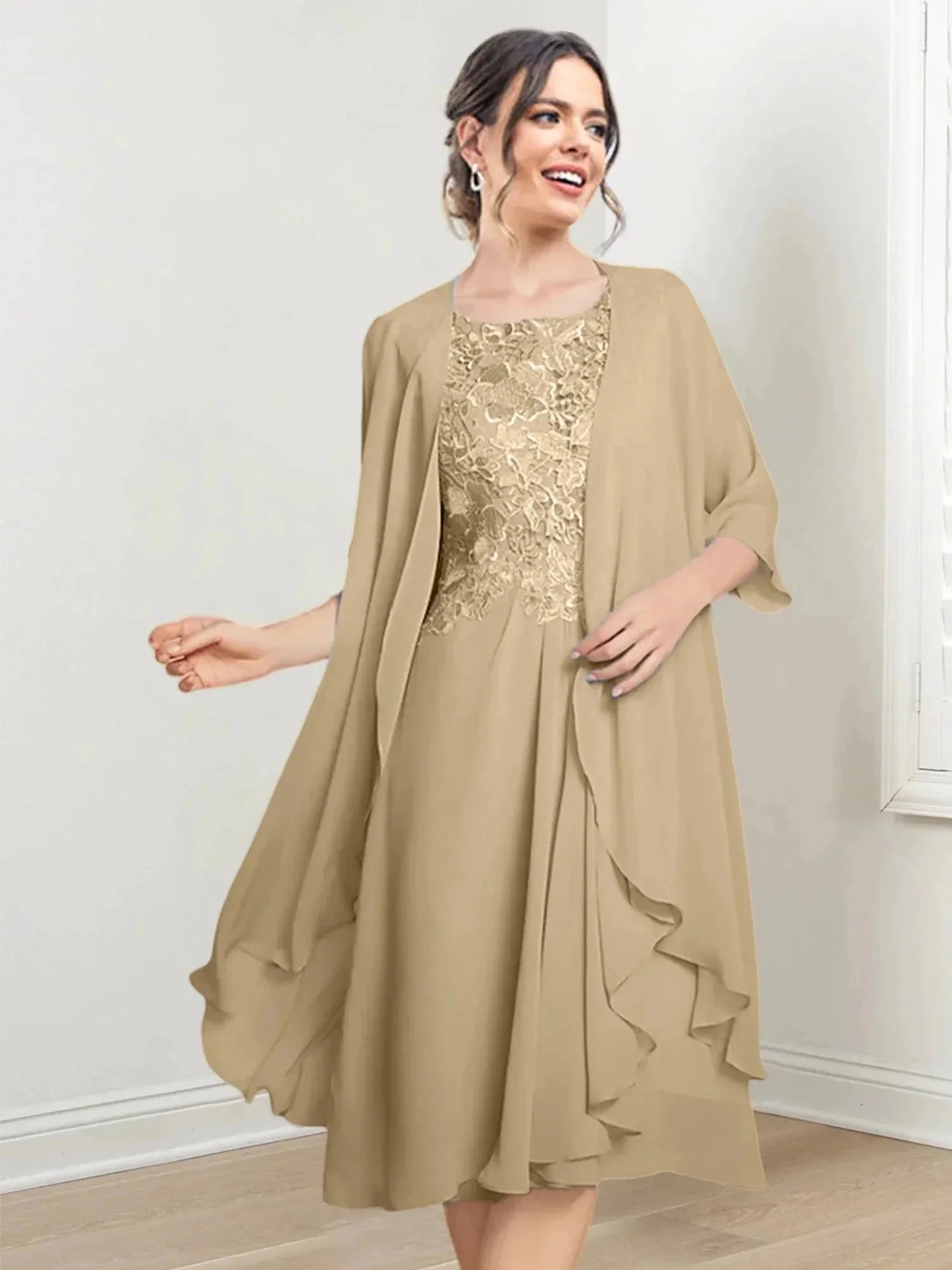 A-Line/Princess Scoop Knee-Length Mother of the Bride Dresses - Image 80