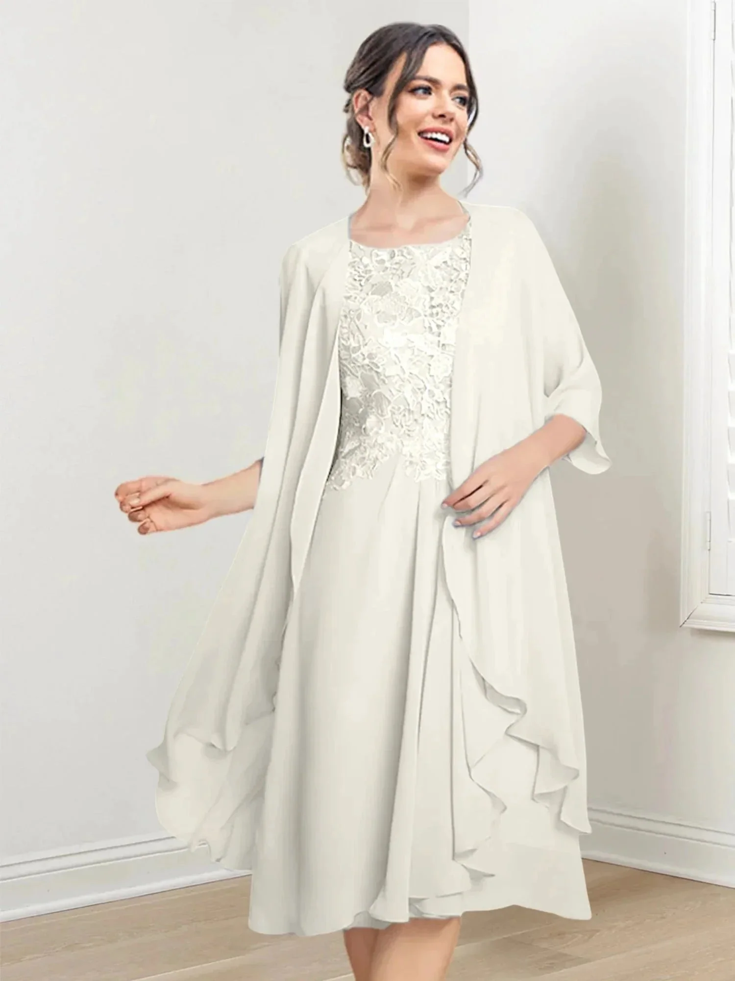 A-Line/Princess Scoop Knee-Length Mother of the Bride Dresses - Image 81