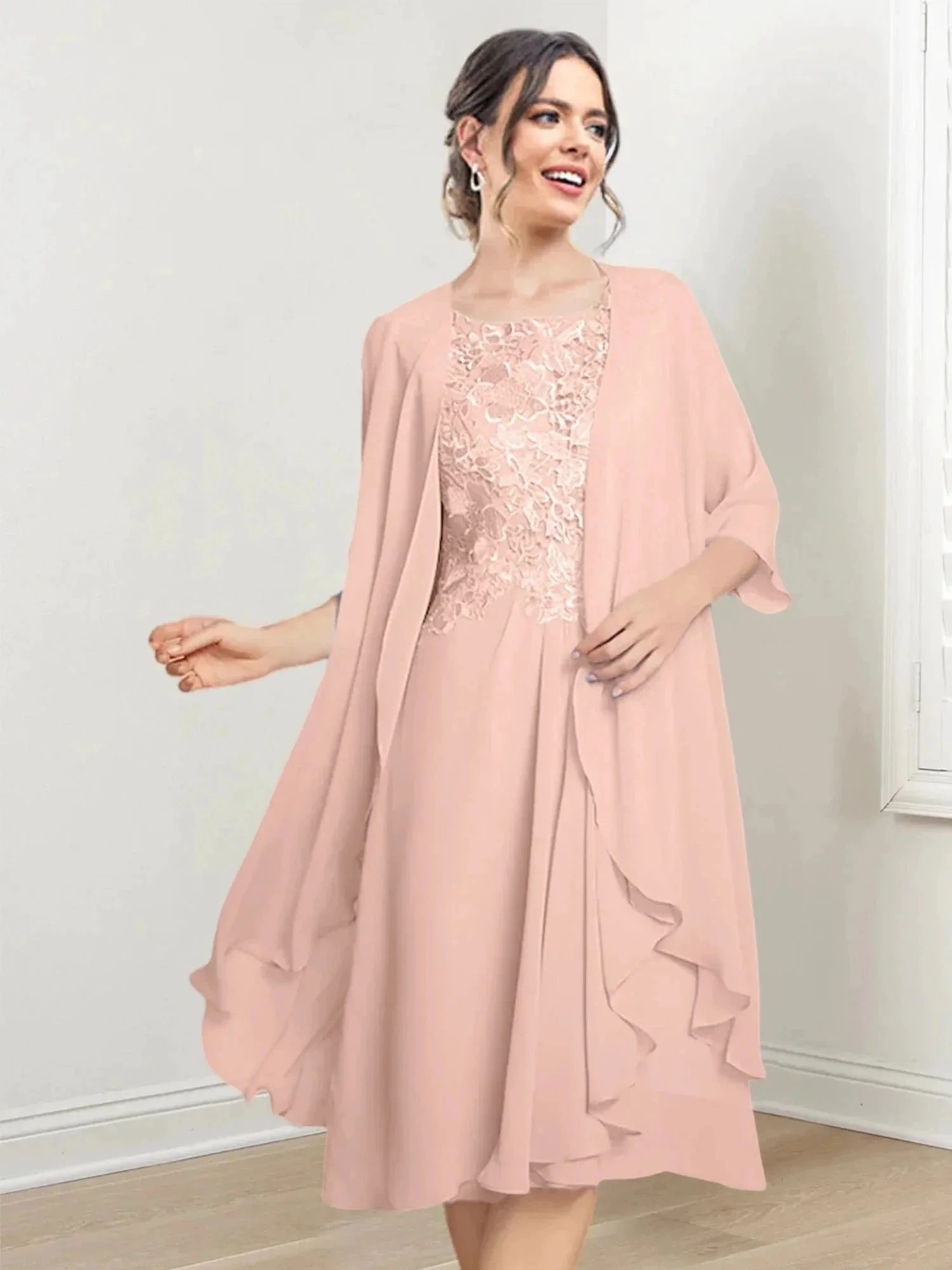 A-Line/Princess Scoop Knee-Length Mother of the Bride Dresses - Image 82