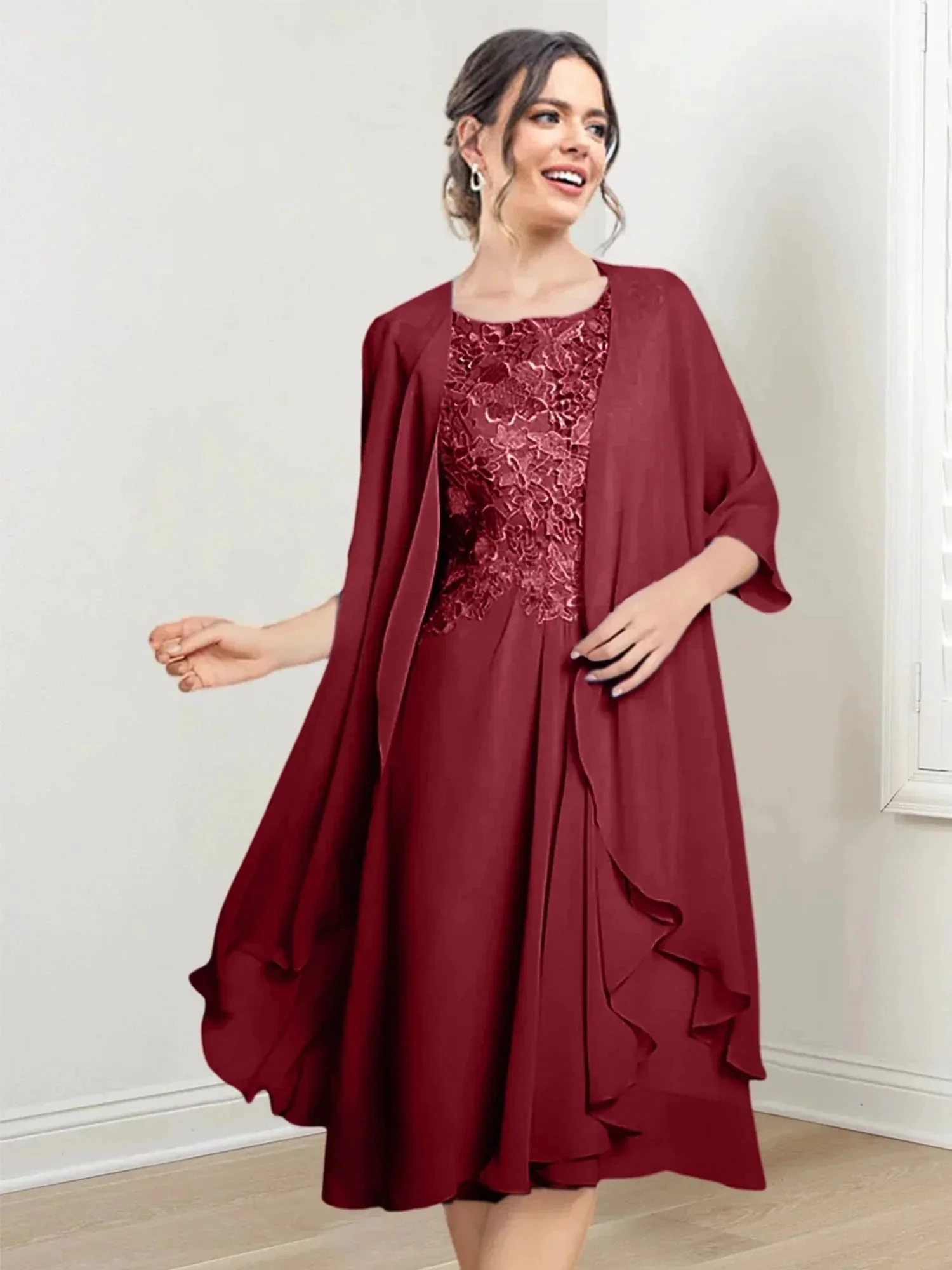 A-Line/Princess Scoop Knee-Length Mother of the Bride Dresses - Image 86