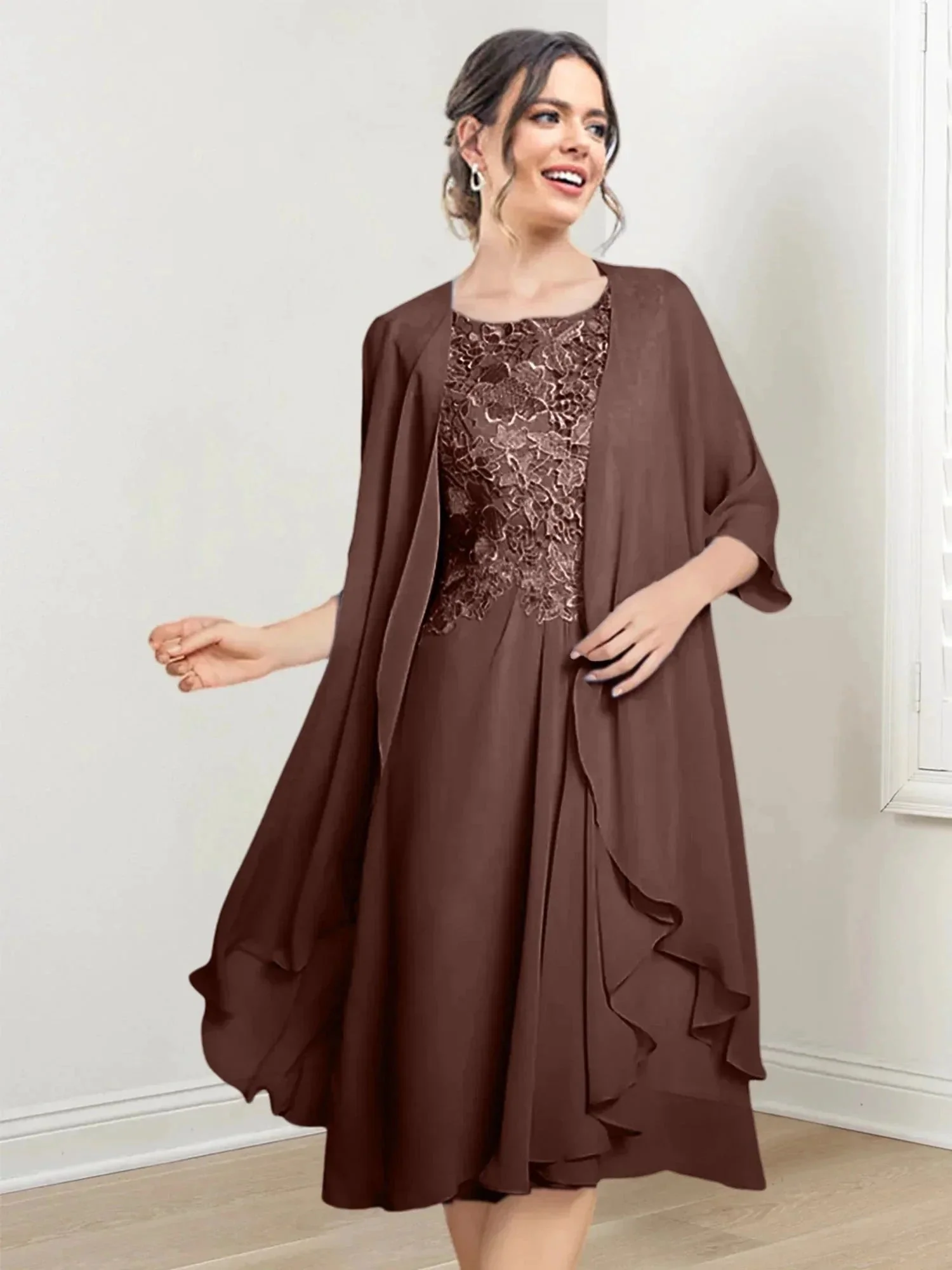 A-Line/Princess Scoop Knee-Length Mother of the Bride Dresses - Image 9