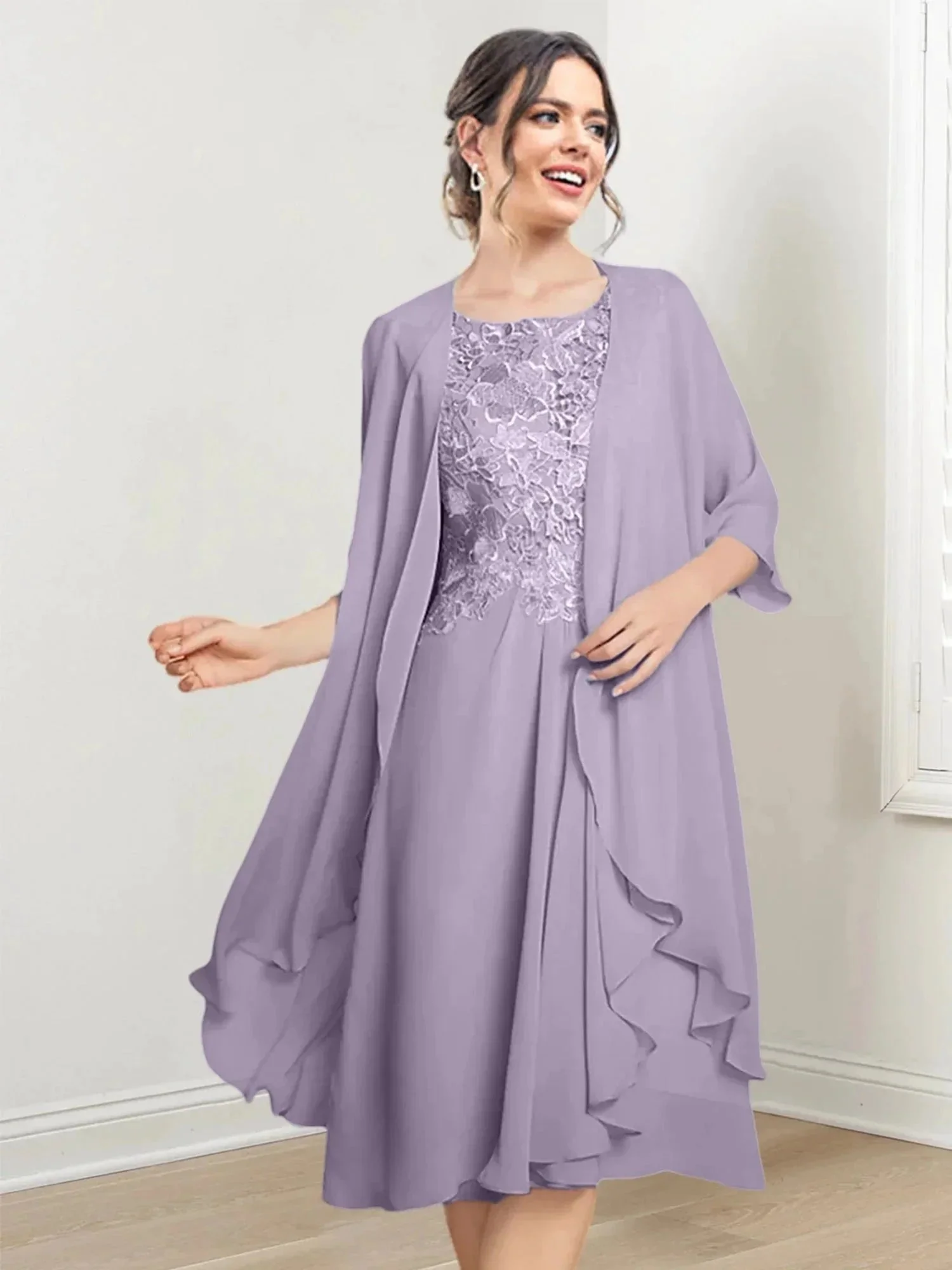 A-Line/Princess Scoop Knee-Length Mother of the Bride Dresses - Image 90