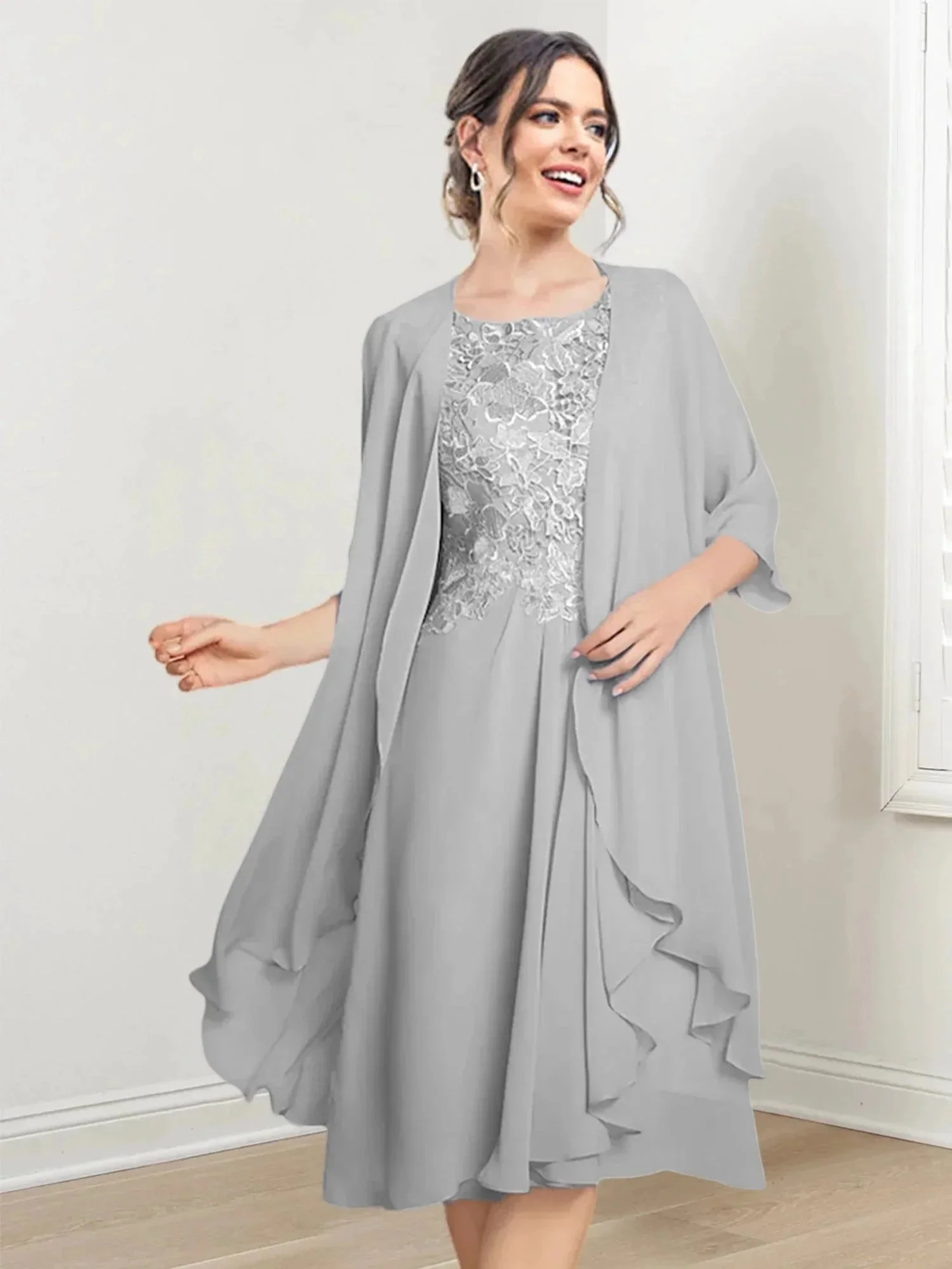 A-Line/Princess Scoop Knee-Length Mother of the Bride Dresses - Image 94