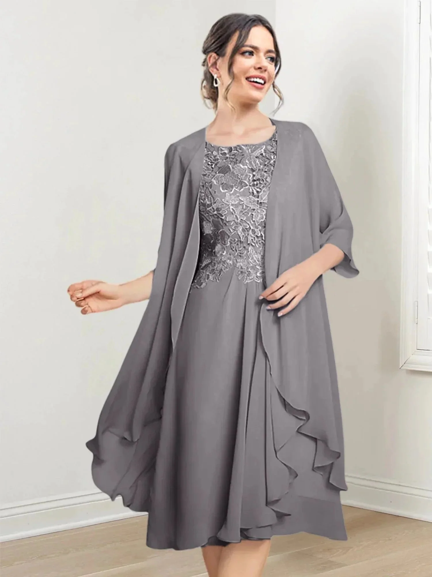 A-Line/Princess Scoop Knee-Length Mother of the Bride Dresses - Image 95