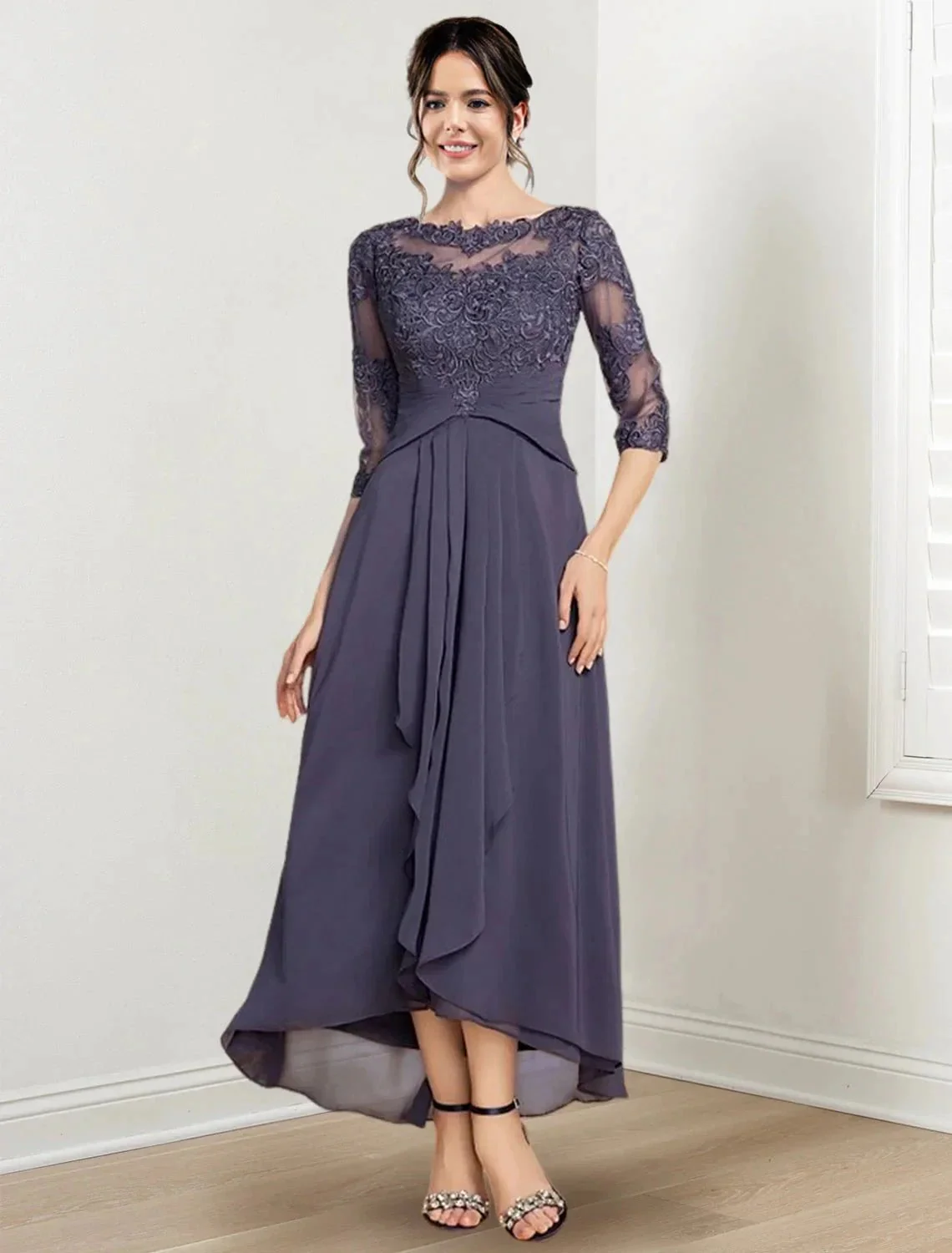 A-Line/Princess Scoop Tea-Length Mother of the Bride Dresses - Image 3