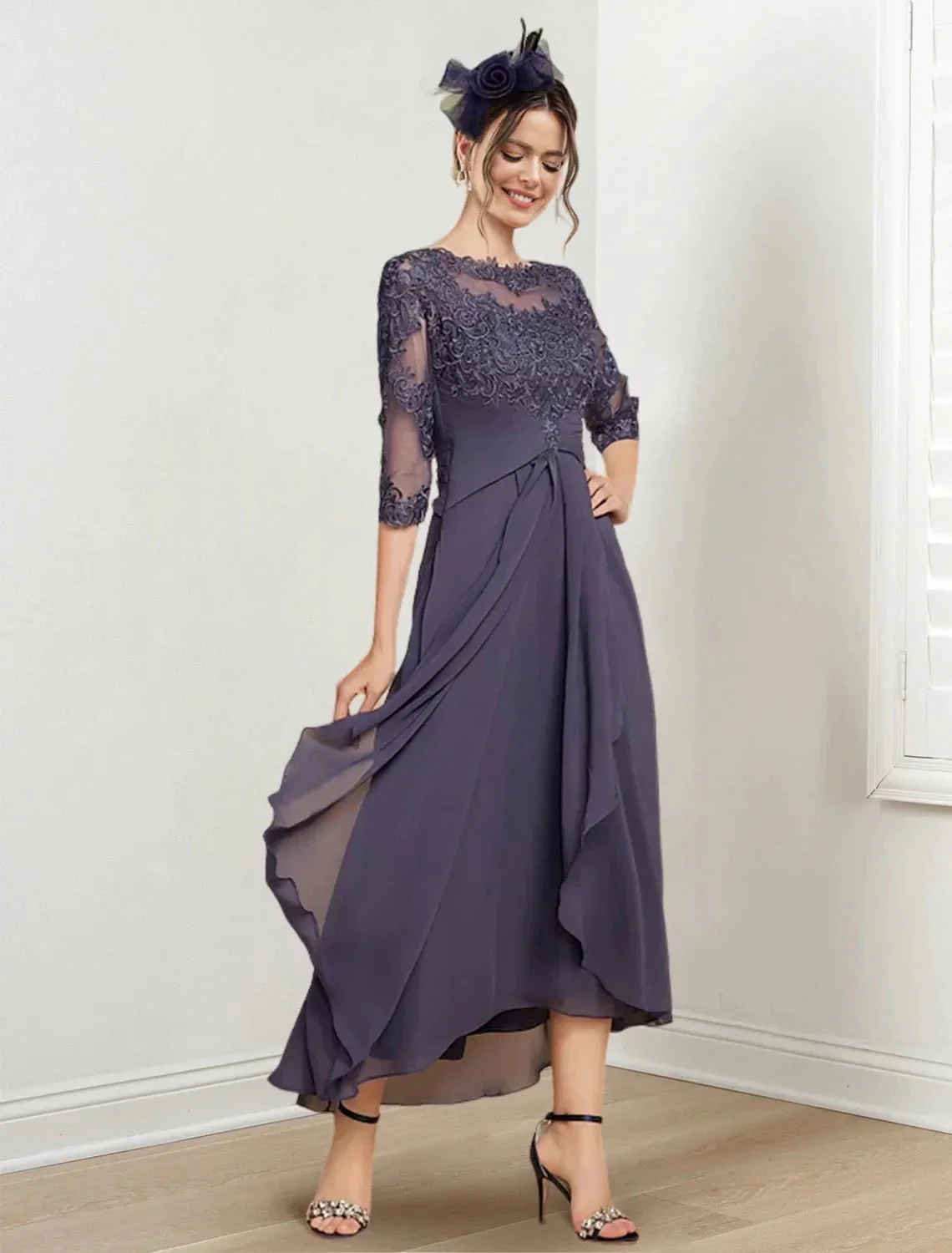 A-Line/Princess Scoop Tea-Length Mother of the Bride Dresses - Image 4