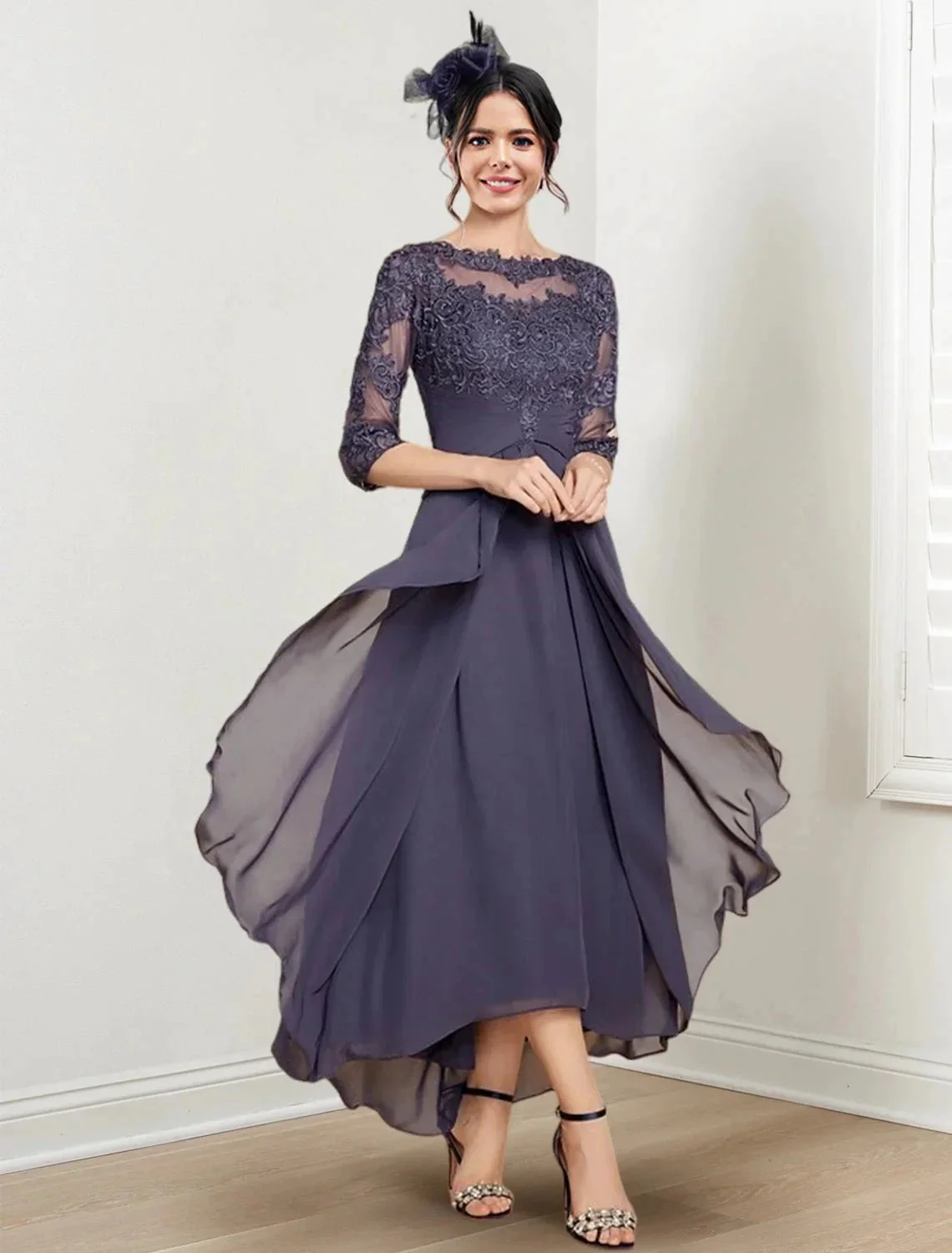 A-Line/Princess Scoop Tea-Length Mother of the Bride Dresses - Image 6