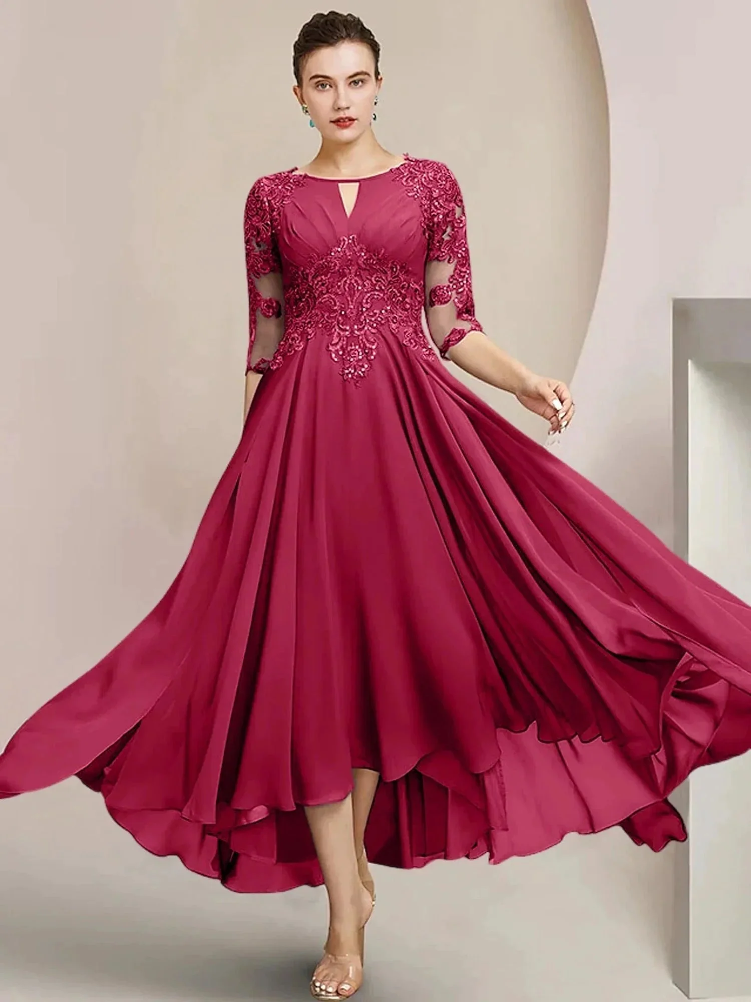 A-Line/Princess Scoop Tea-Length Mother of the Bride Dresses - Image 100